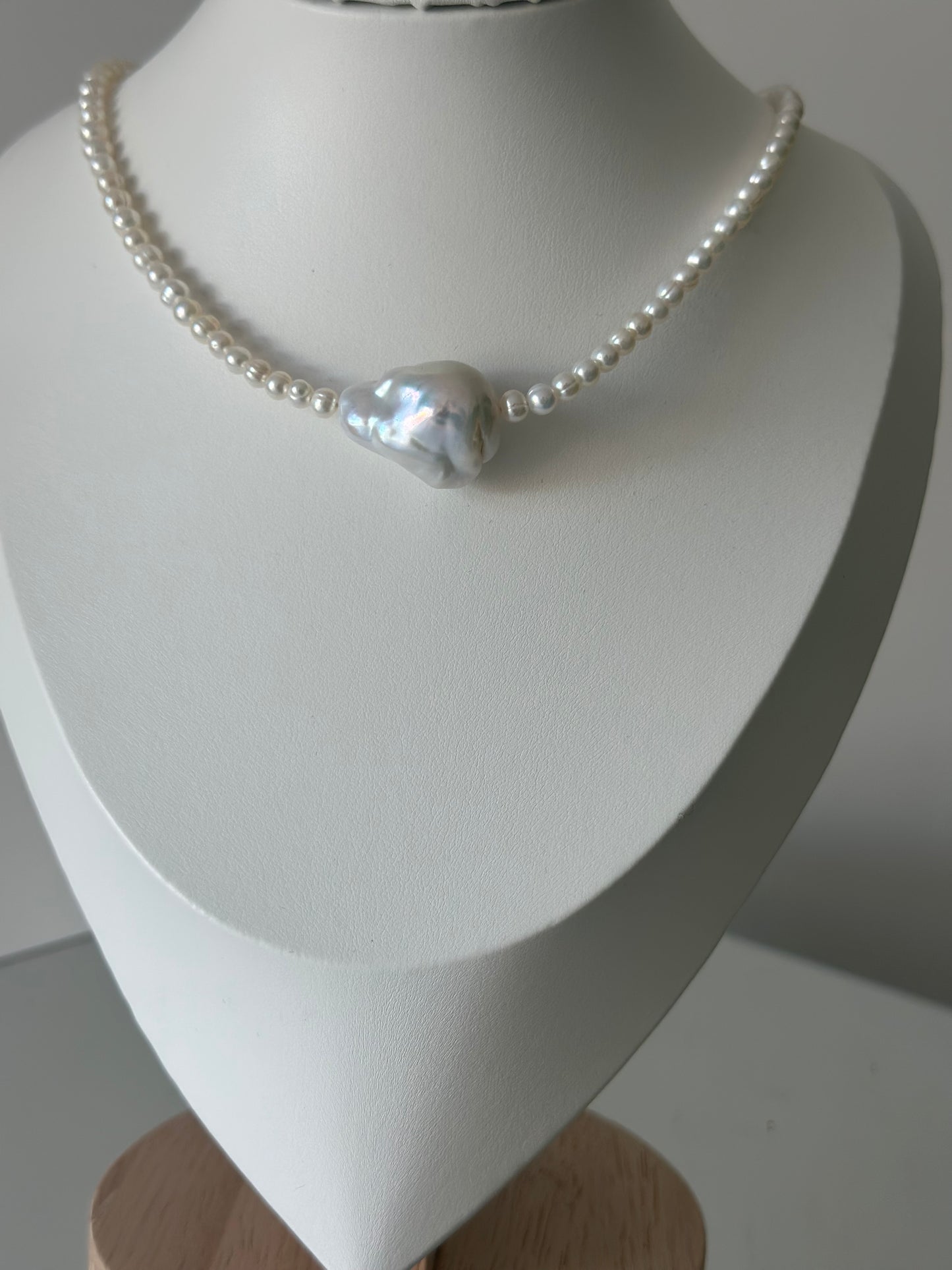 Round Baby Pearls Necklace with Baroque Pearl Charm