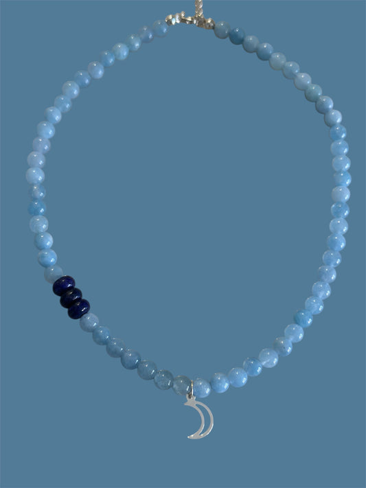 Acvamarin Half Moon Pendant Necklace