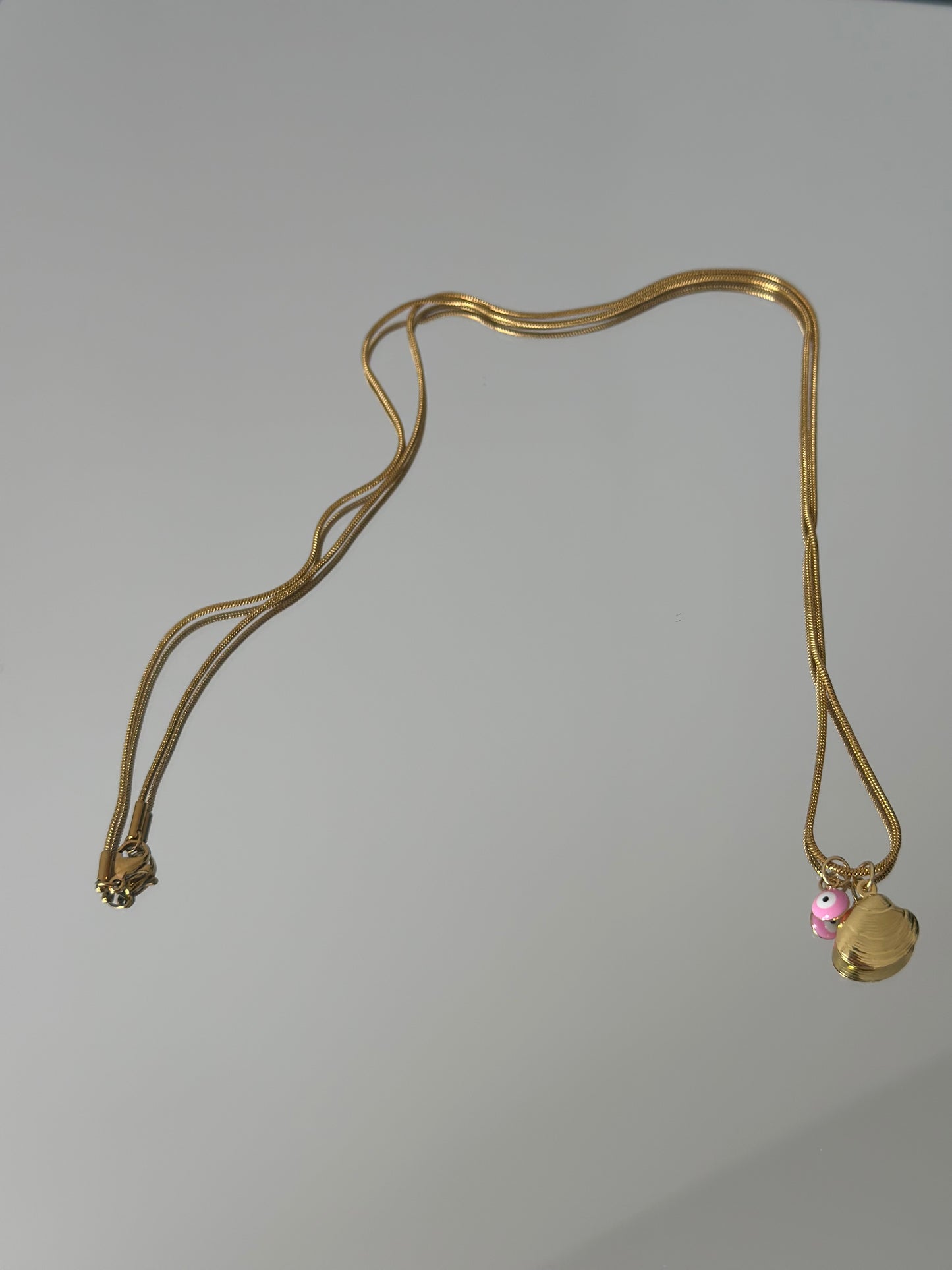 Gold Shell and Pink evil Eye Charm Chain