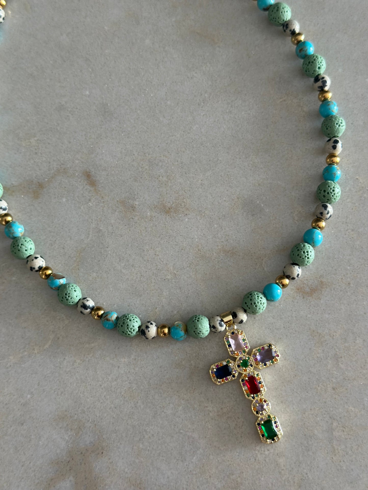 Multicolor Gemstone Cross Pendant Necklace