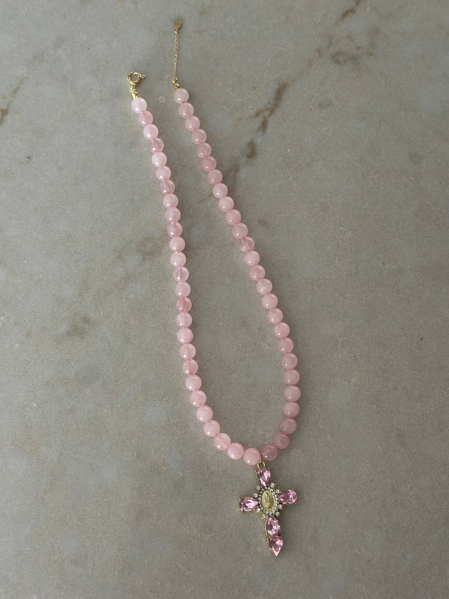 Pink Quartz Cross Pendant Necklace