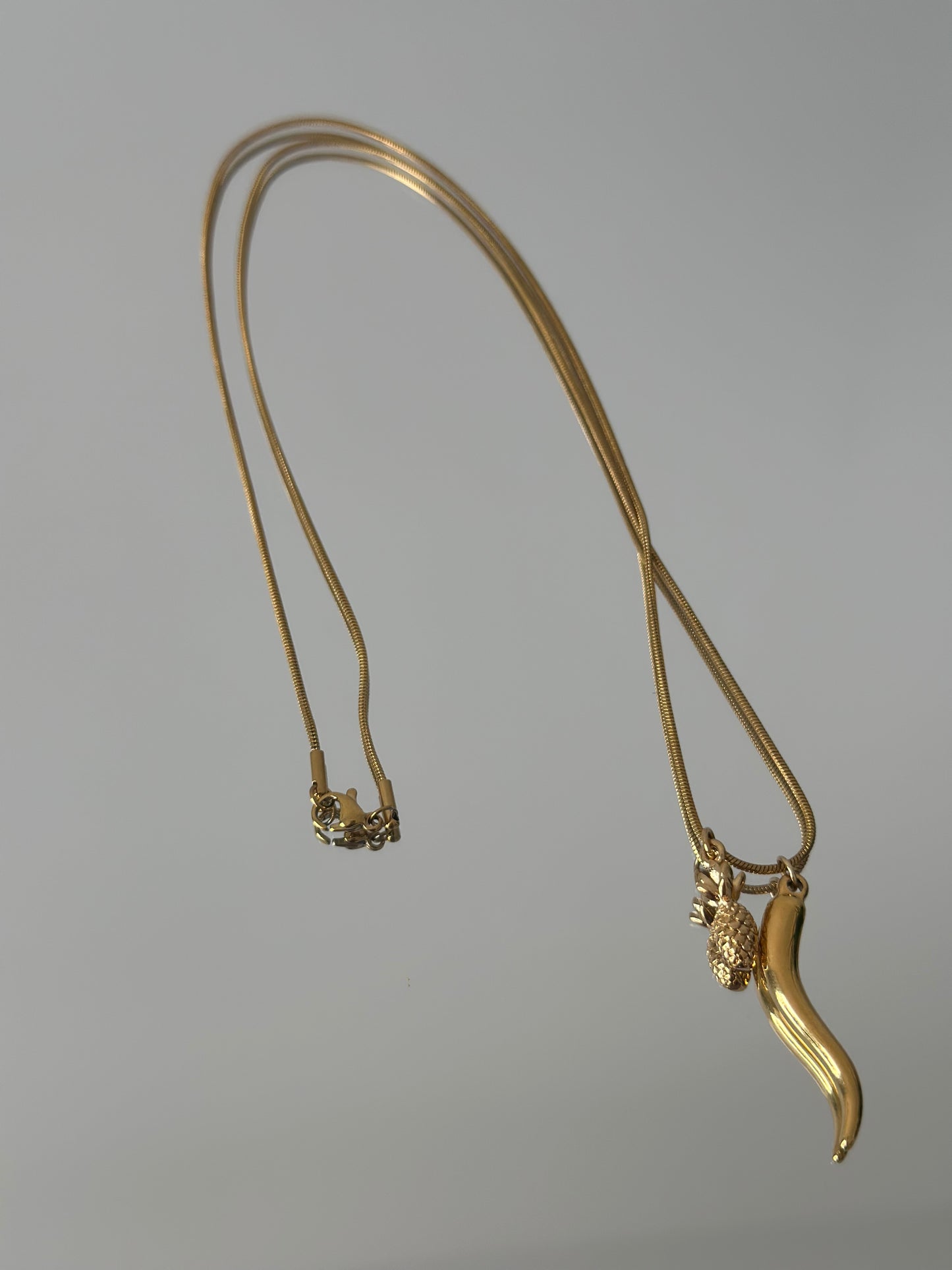 Gold chilli + Pineapple charm chain