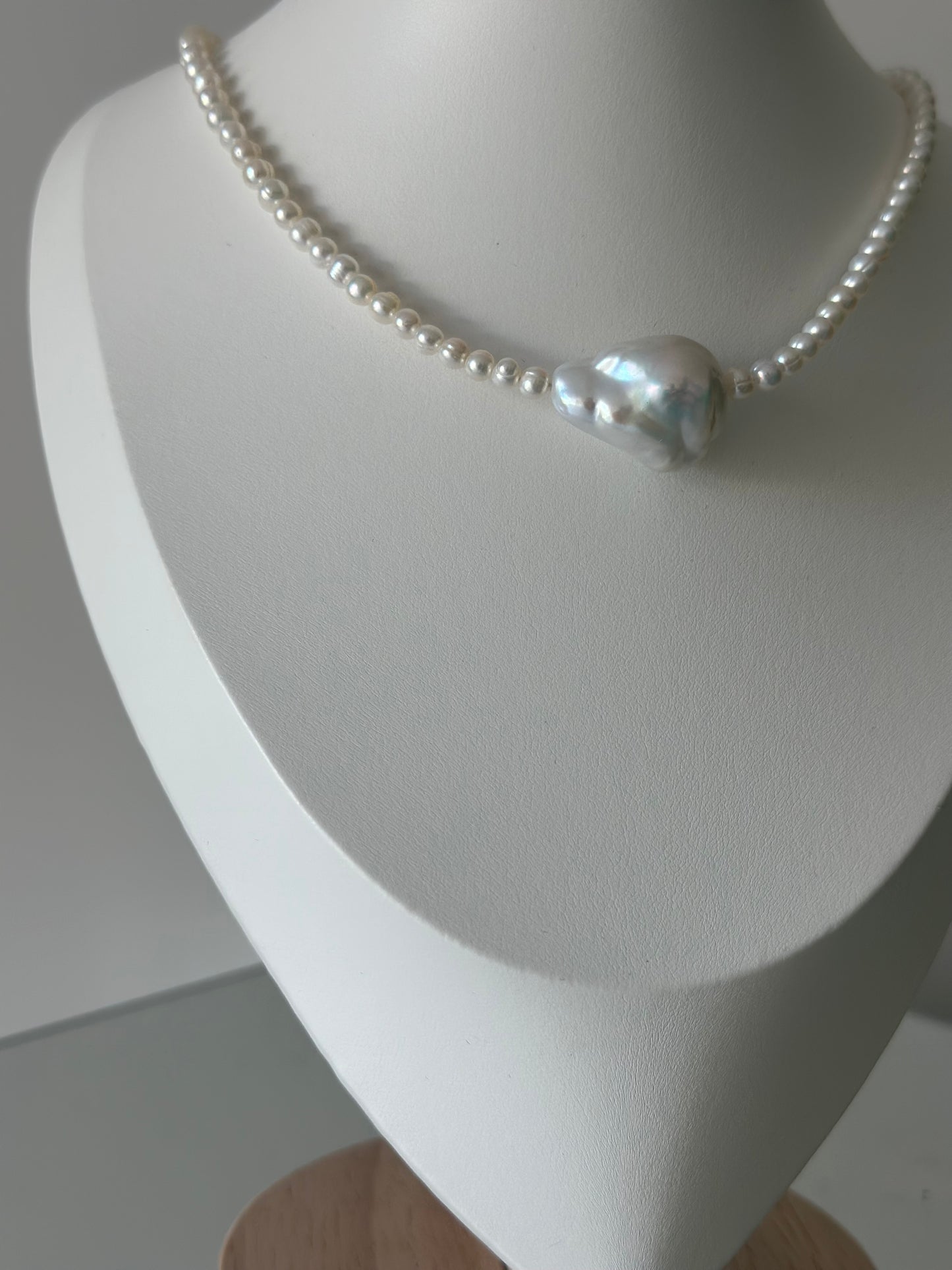 Round Baby Pearls Necklace with Baroque Pearl Charm