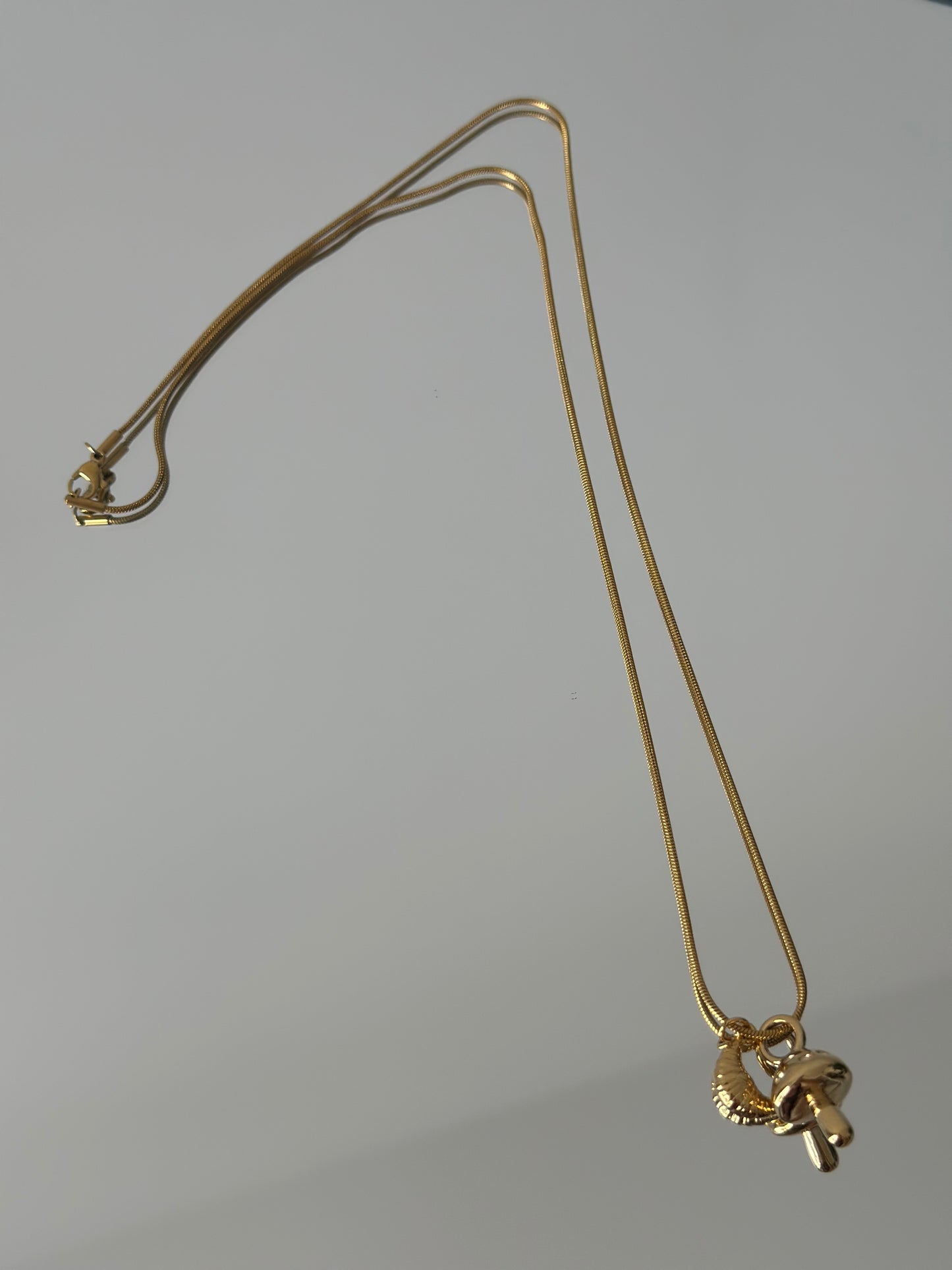 Gold Mushroon + Gold Croissant charm chain