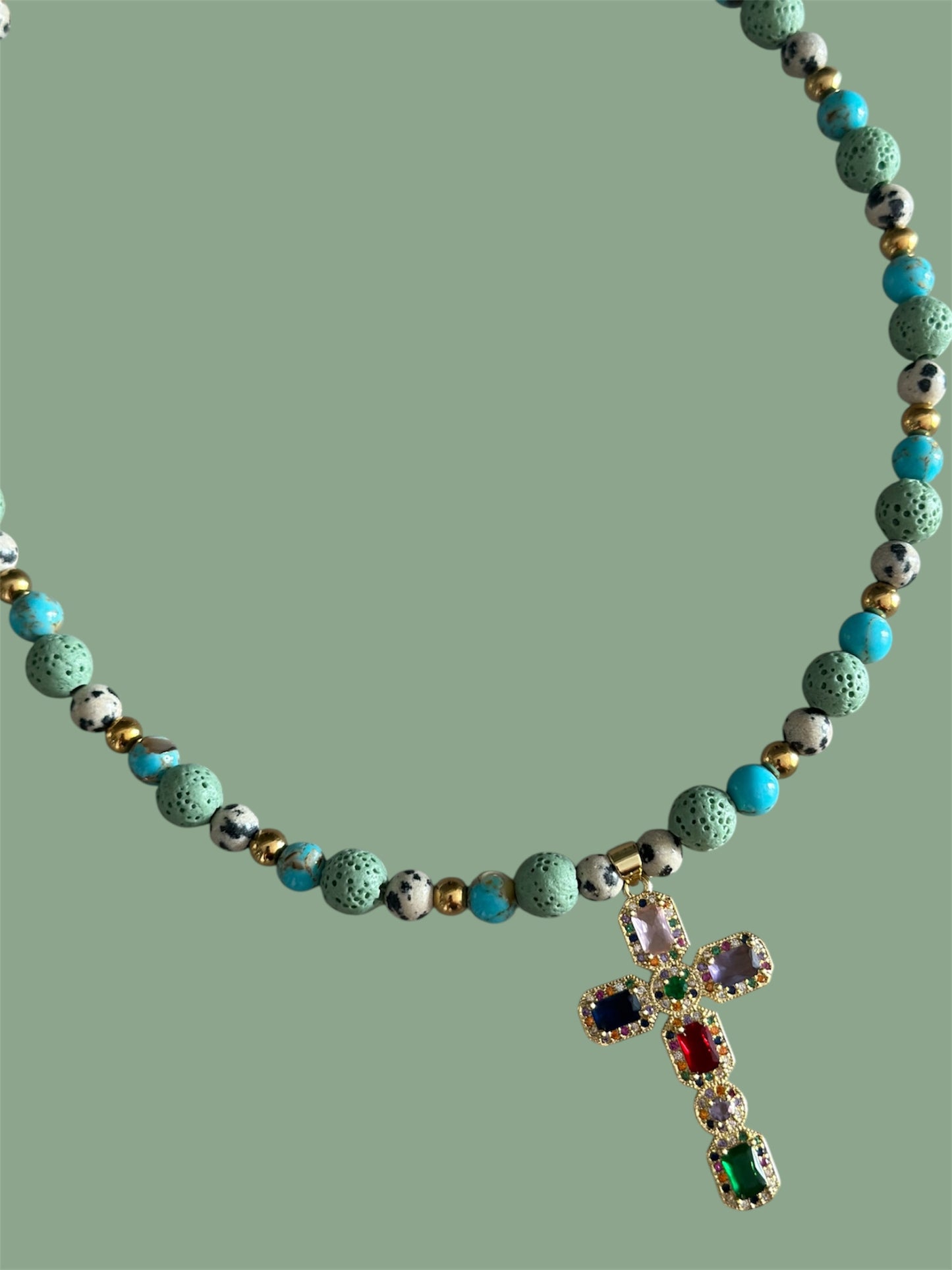 Multicolor Gemstone Cross Pendant Necklace