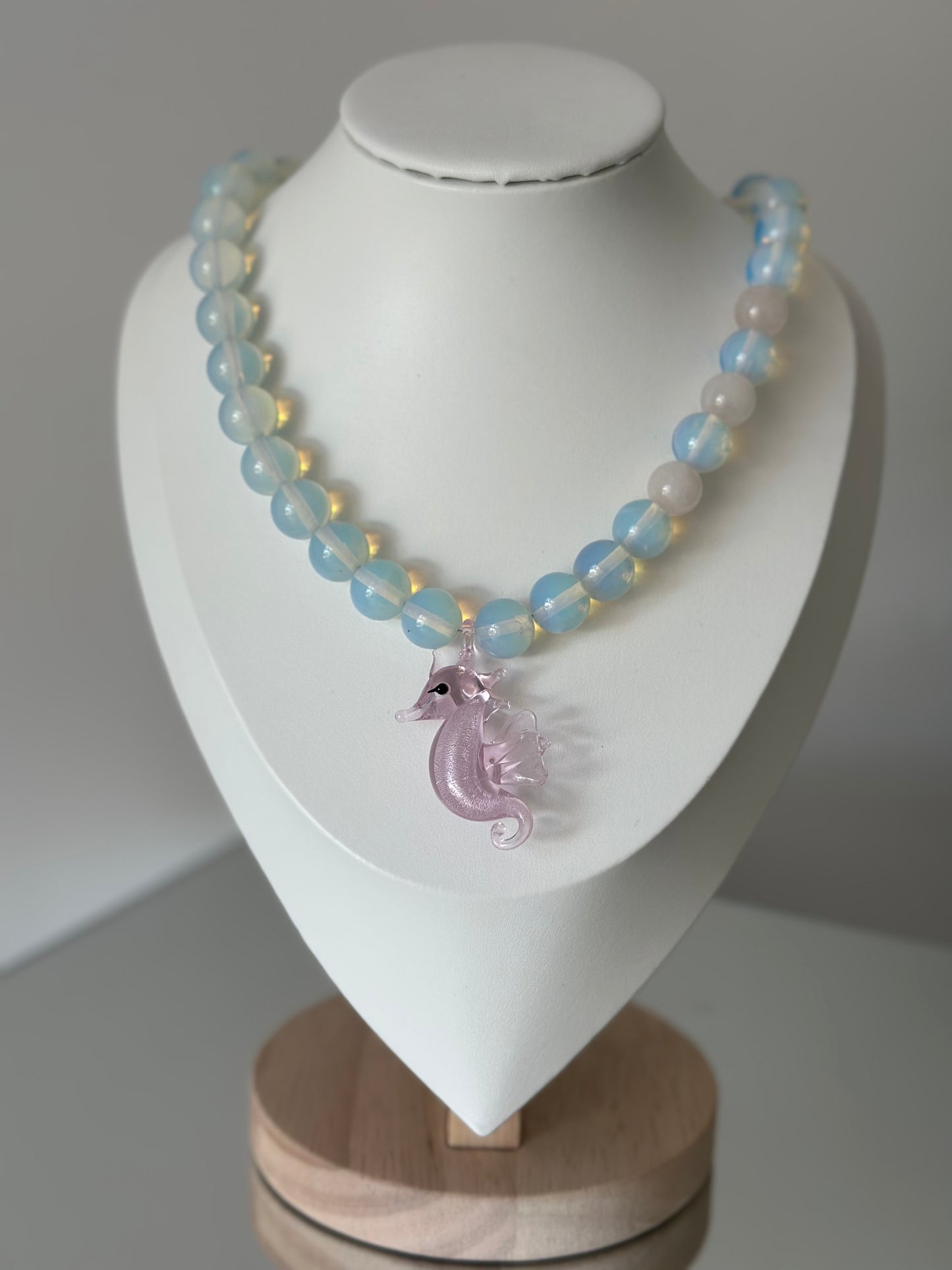 Pink Seahorse Opalite Necklace