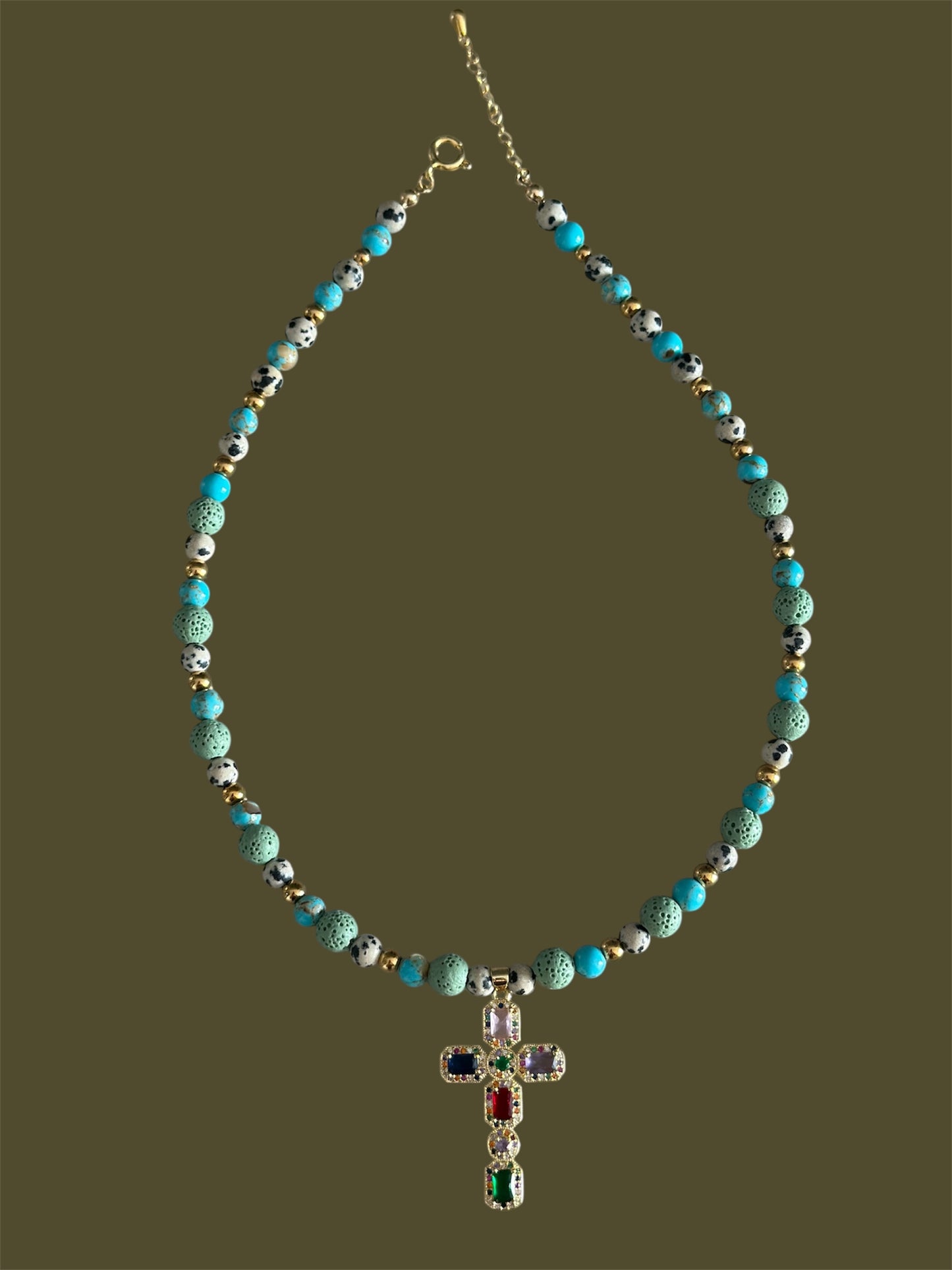 Multicolor Gemstone Cross Pendant Necklace