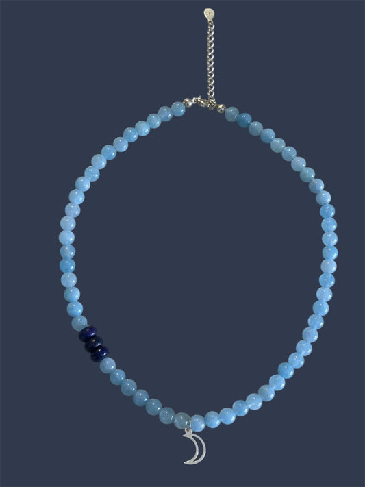 Acvamarin Half Moon Pendant Necklace
