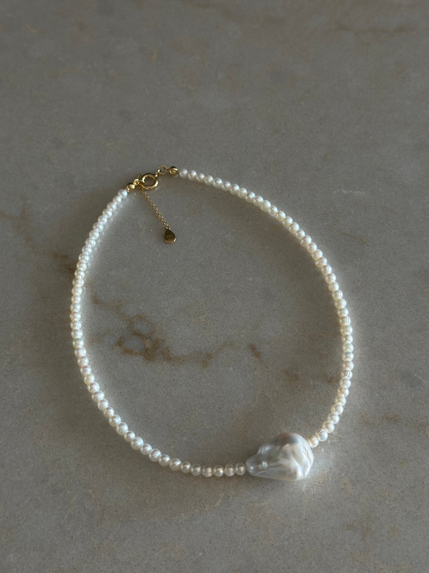 Round Baby Pearls Necklace with Baroque Pearl Charm