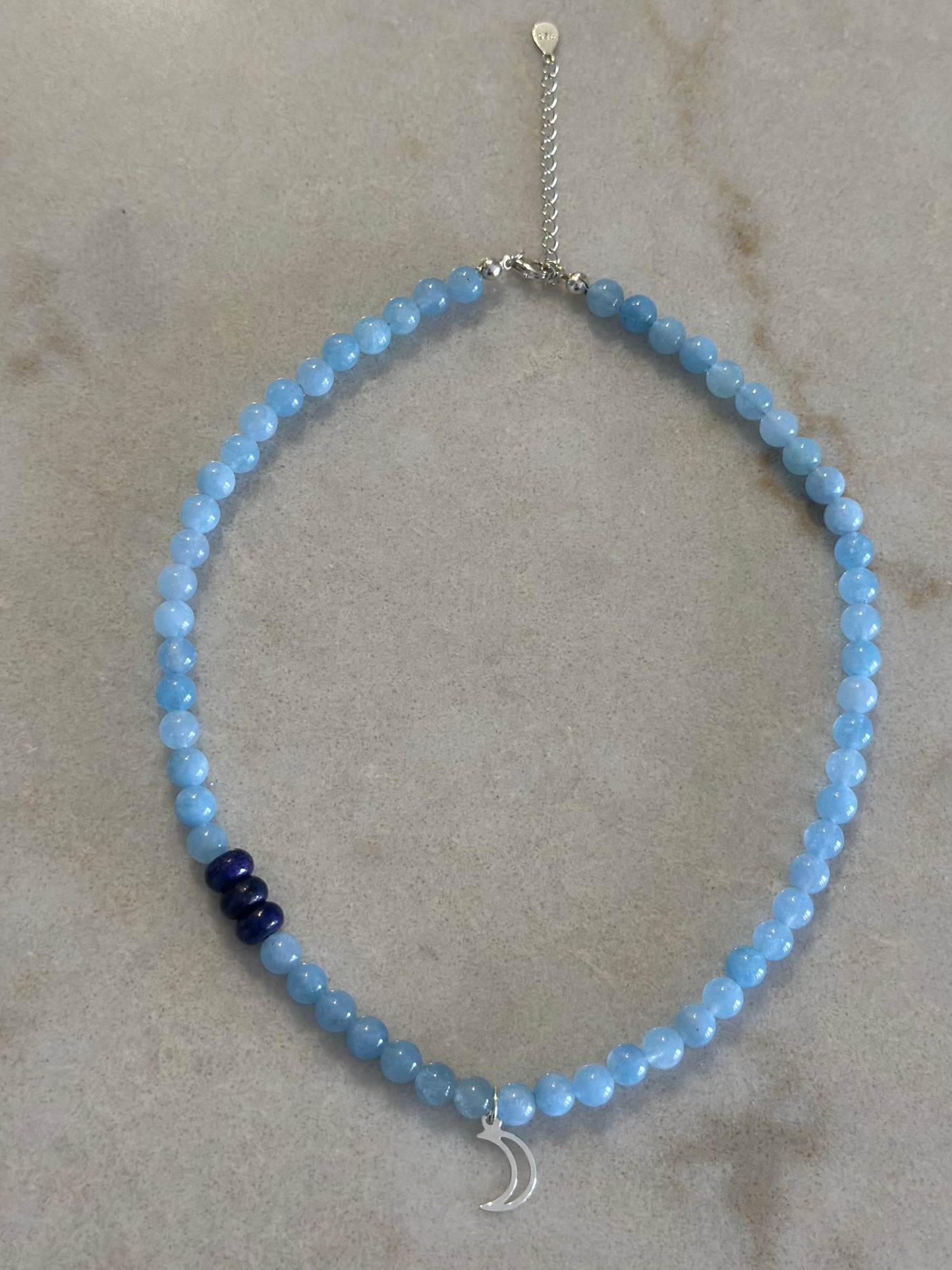 Acvamarin Half Moon Pendant Necklace