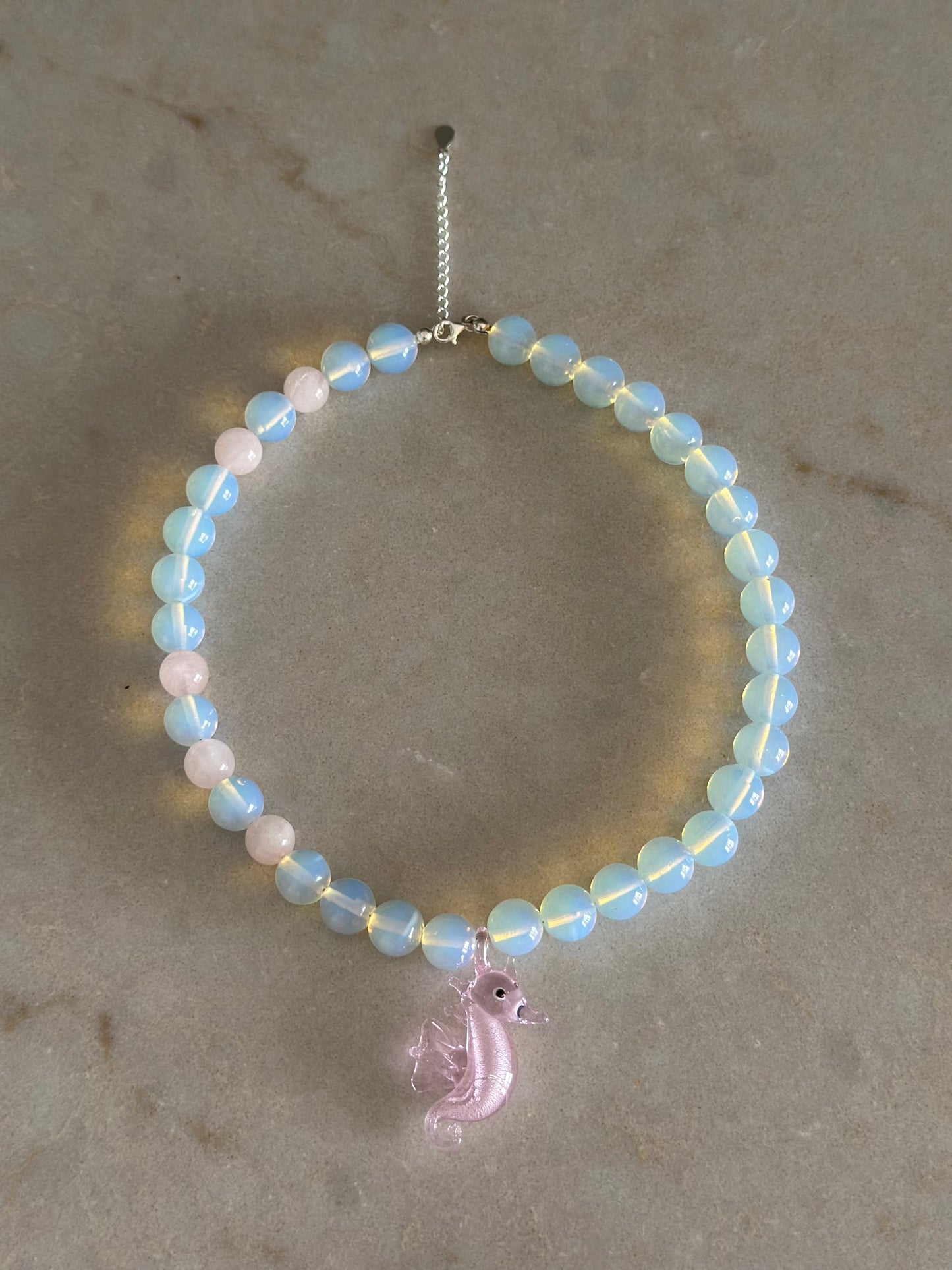 Pink Seahorse Opalite Necklace