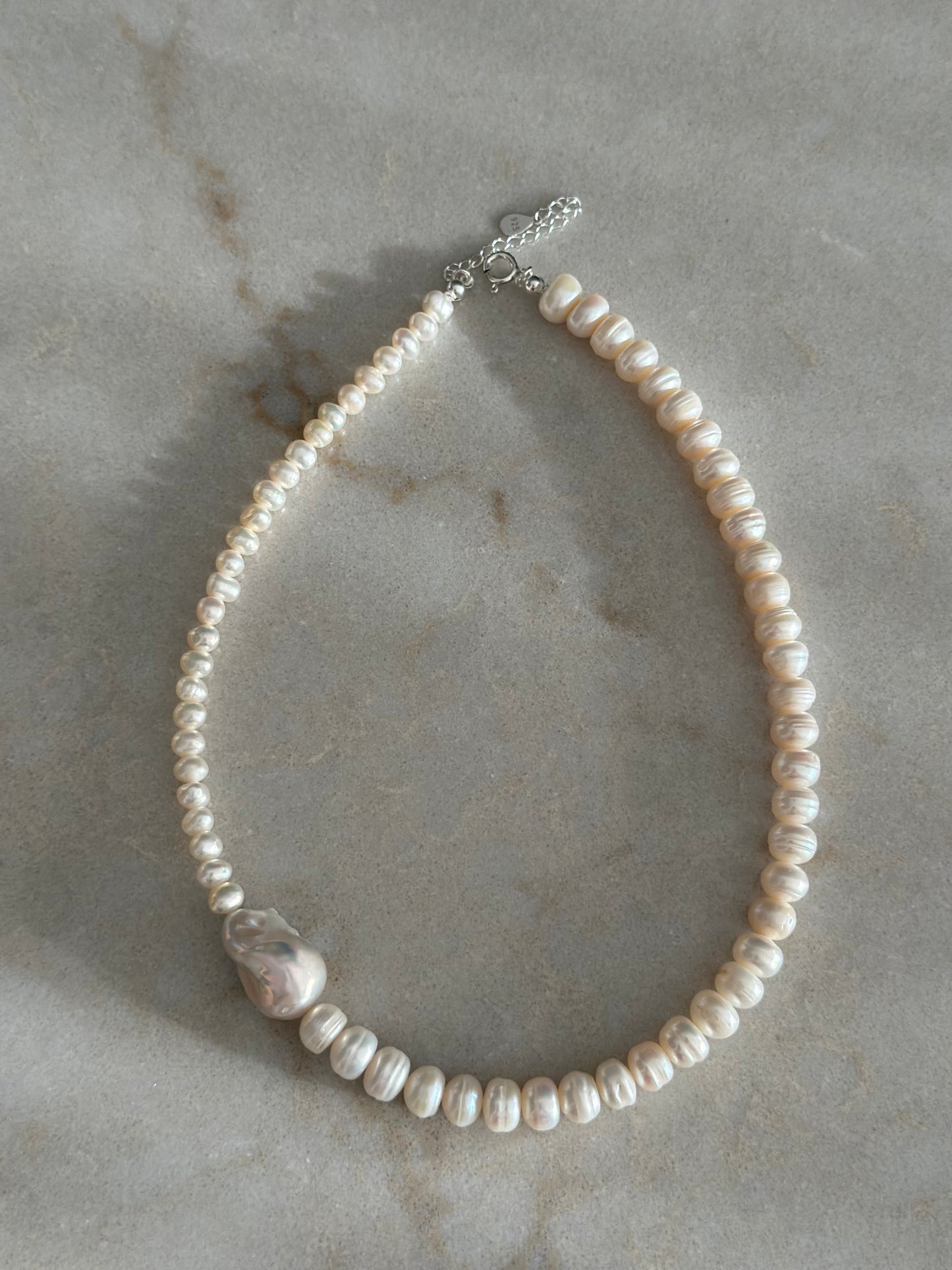 Minimalist Baroque side Pearl Necklace