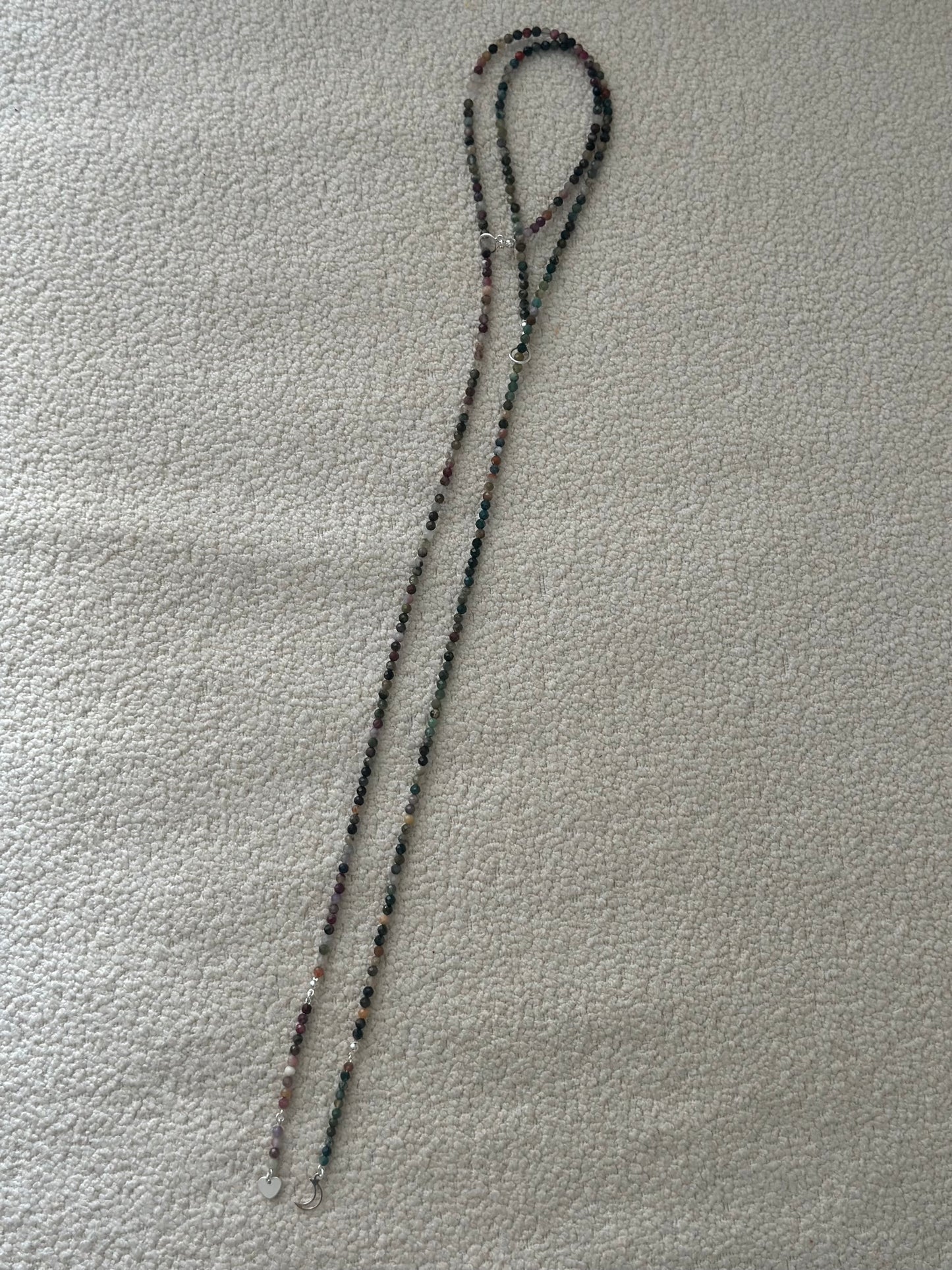 Colier lung Agat indian cu charm semiluna