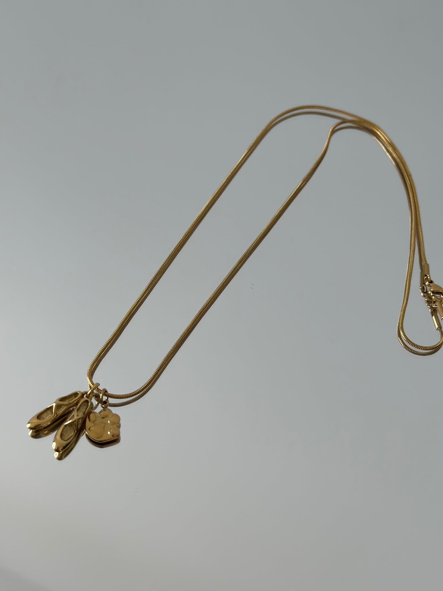 Gold Ballerina and Cat Paw Charm Chain
