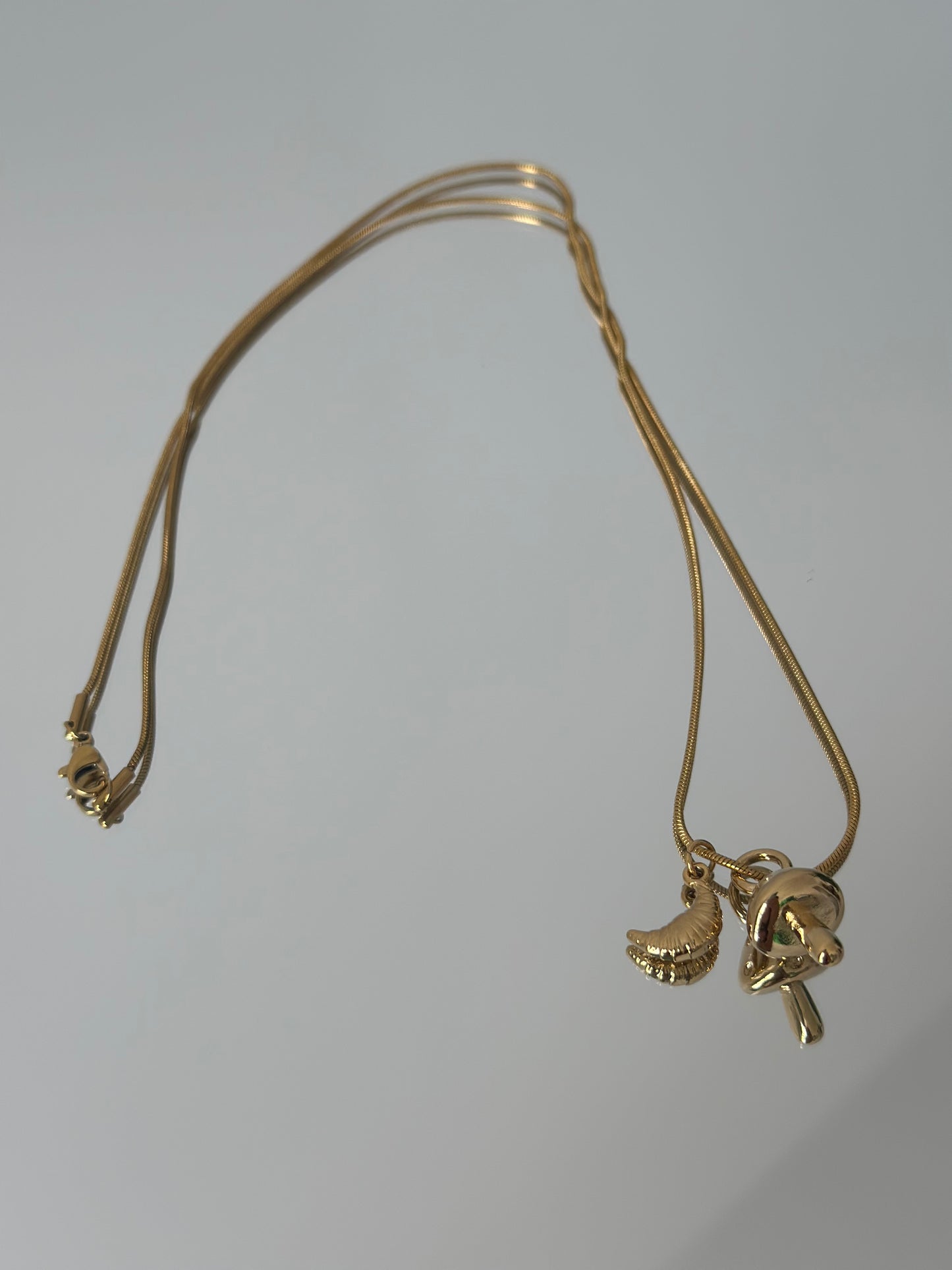 Gold Mushroon + Gold Croissant charm chain