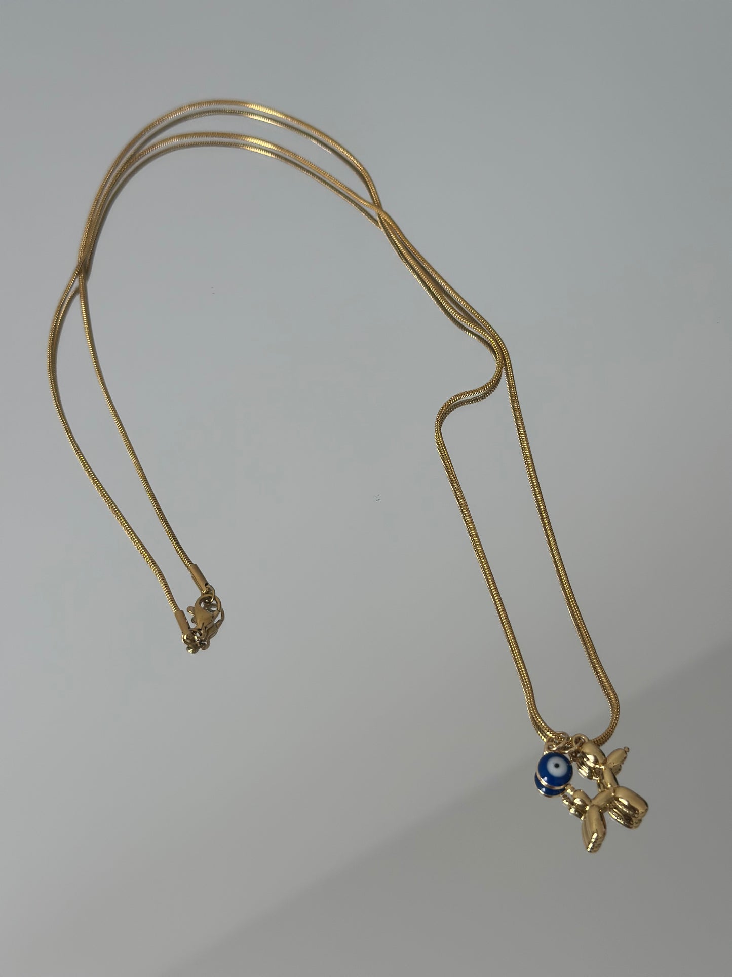 Gold Dog Balloon and Blue evil Eye Charm Chain