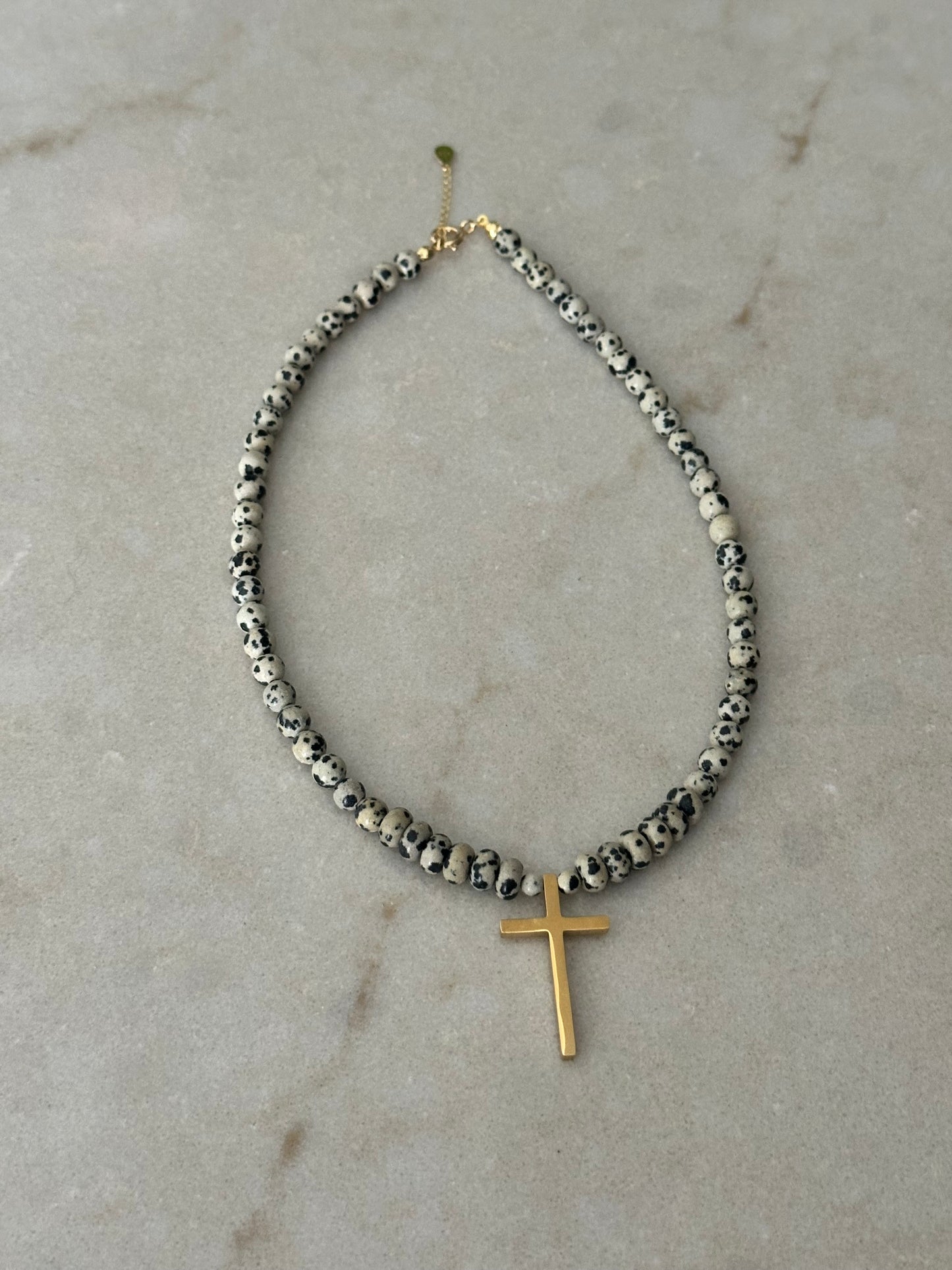 Dalmatian Jasp Cross Pendant Necklace