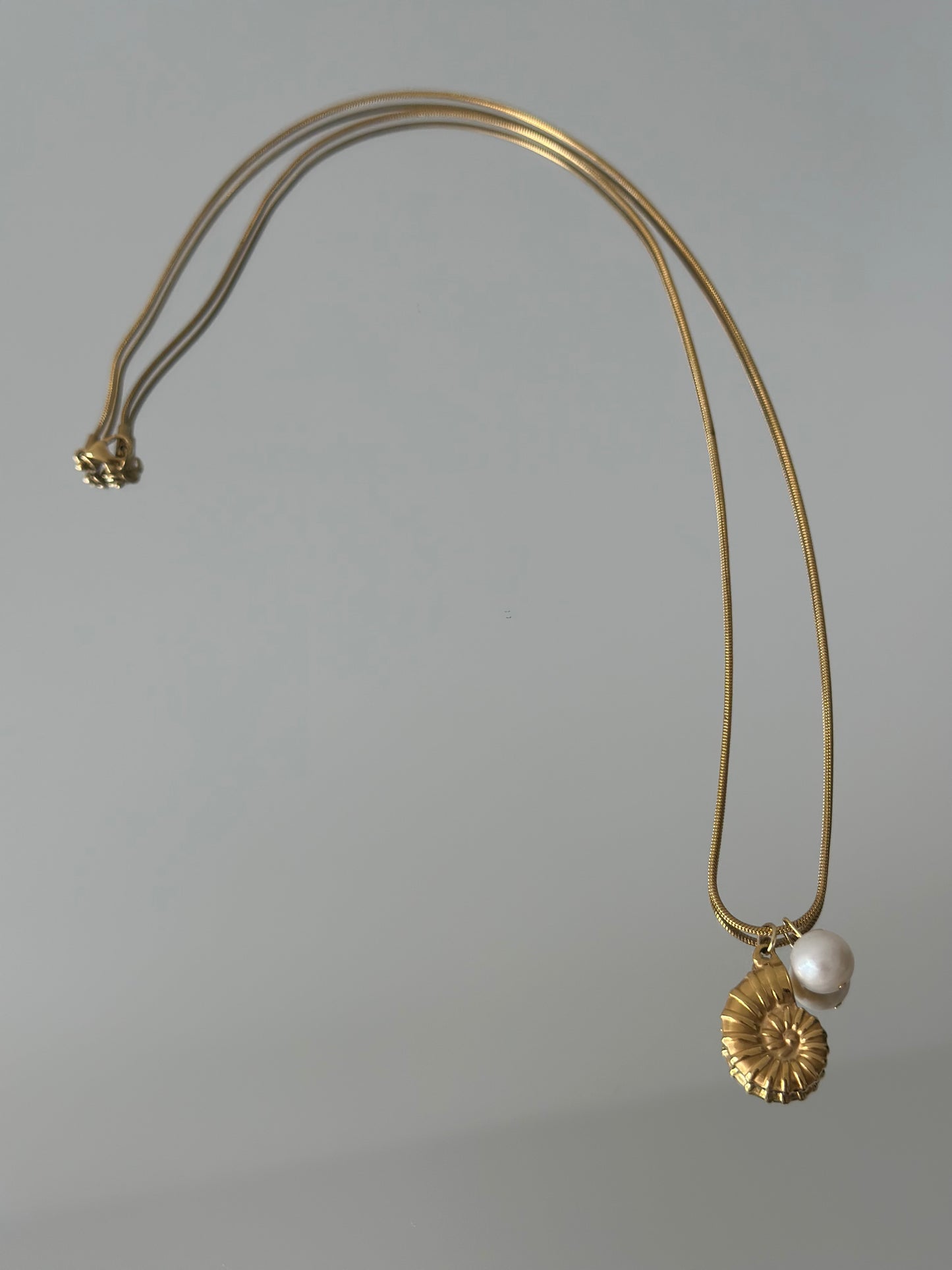 Gold shell + Freshwater Pearl charm chain