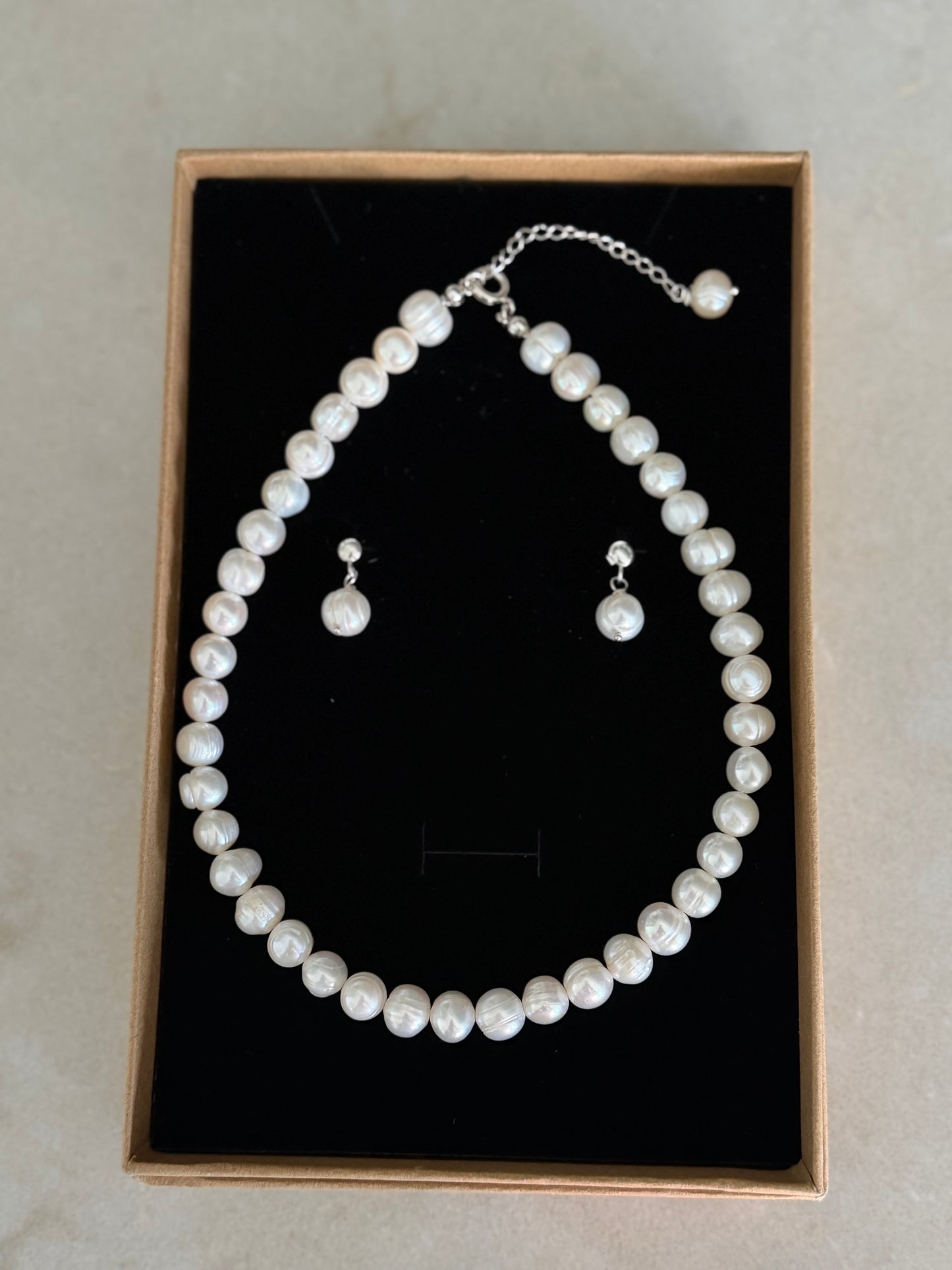 Bridal Bold Pearl Set / Set colier si cercei perle de cultura