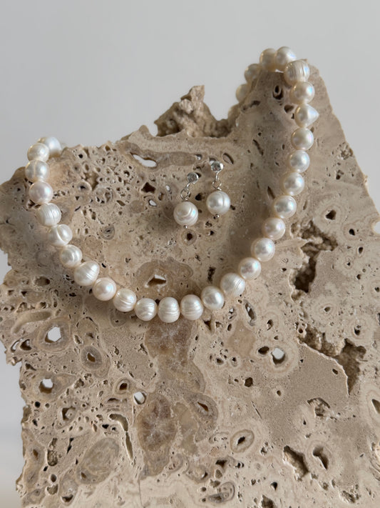 Bridal Bold Pearl Set / Set colier si cercei perle de cultura