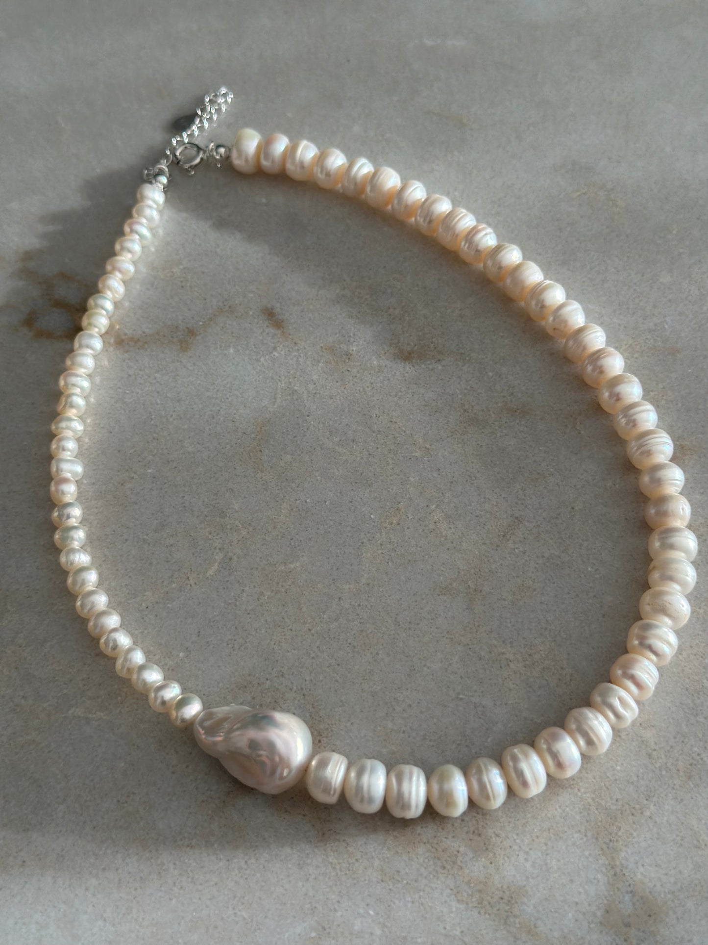 Minimalist Baroque side Pearl Necklace