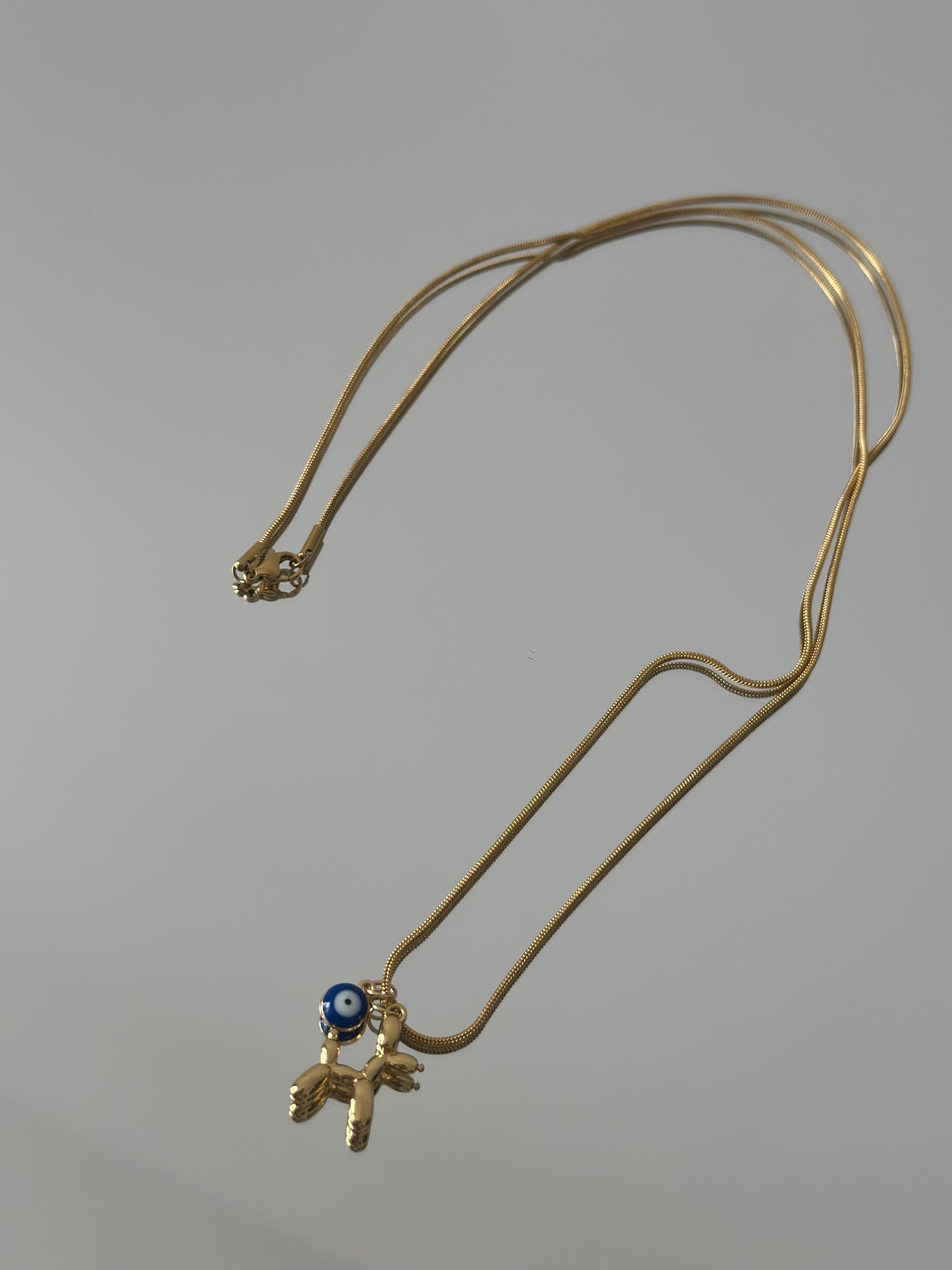 Gold Dog Balloon and Blue evil Eye Charm Chain