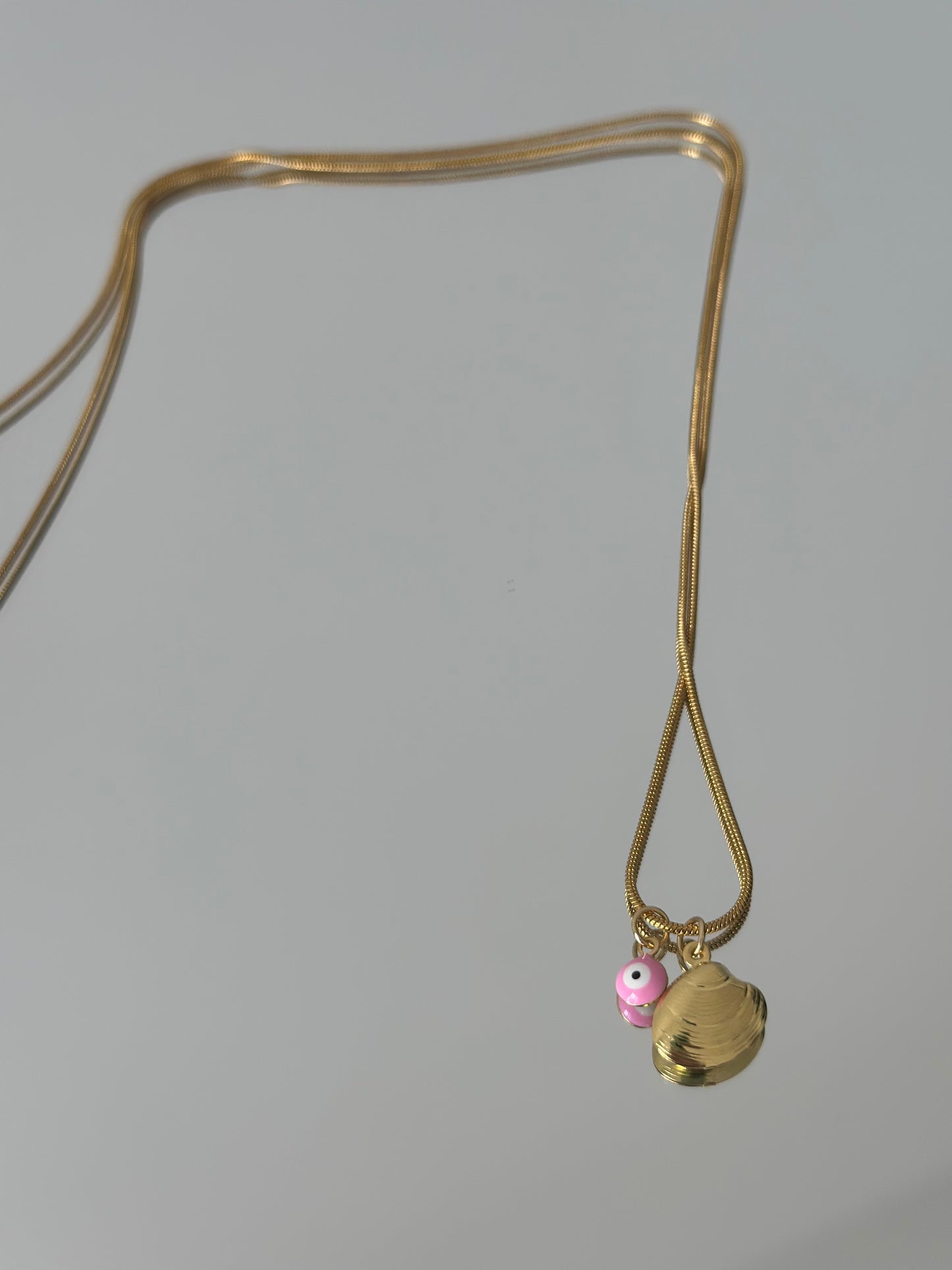 Gold Shell and Pink evil Eye Charm Chain
