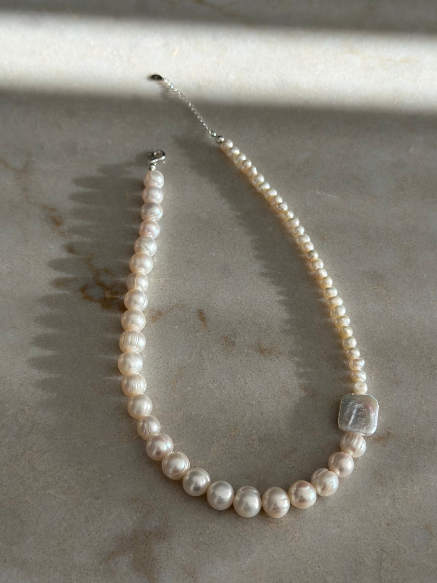 Minimalist side Pearl Necklace