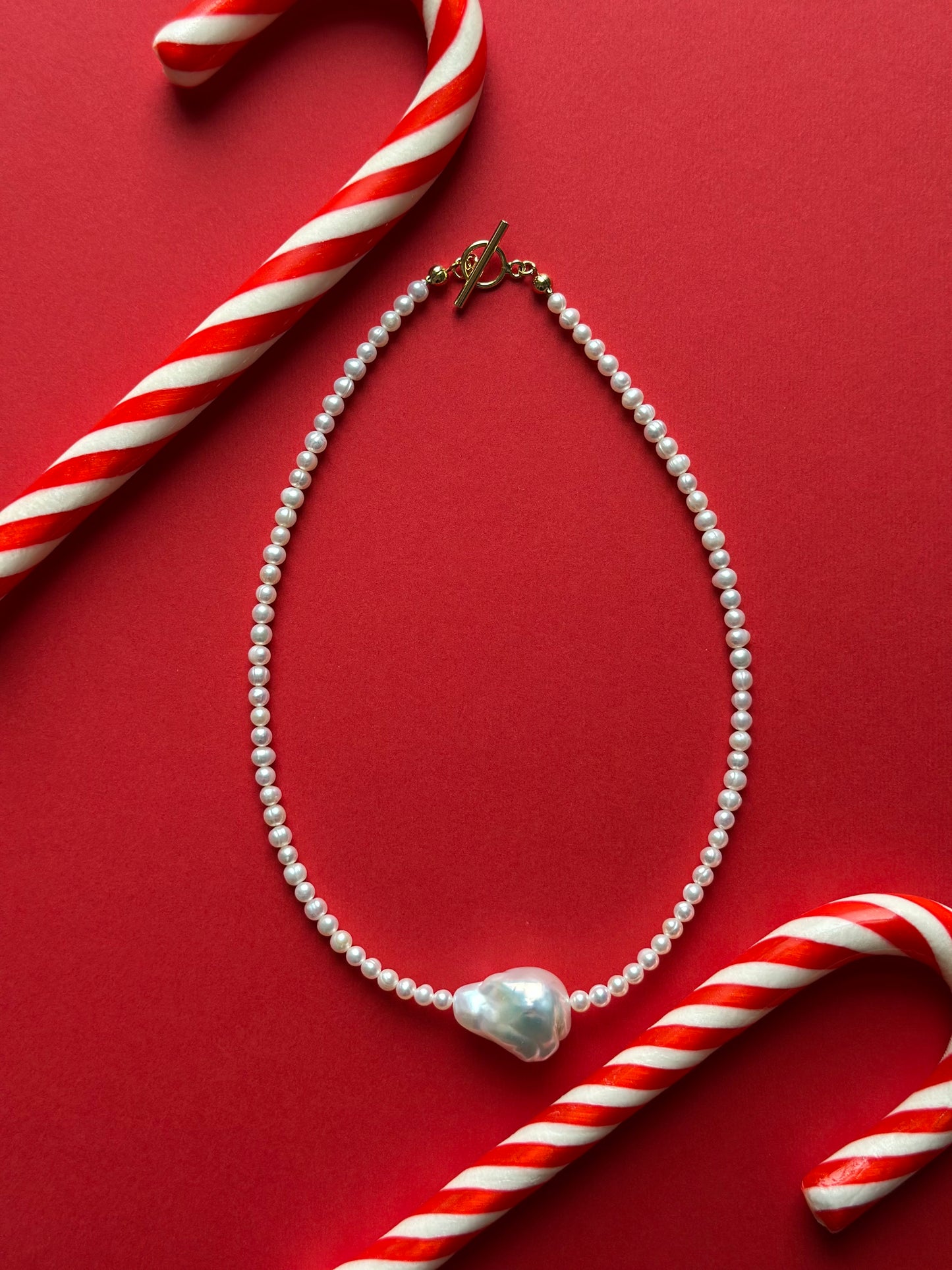 Round Baby Pearls Necklace with Baroque Pearl Charm