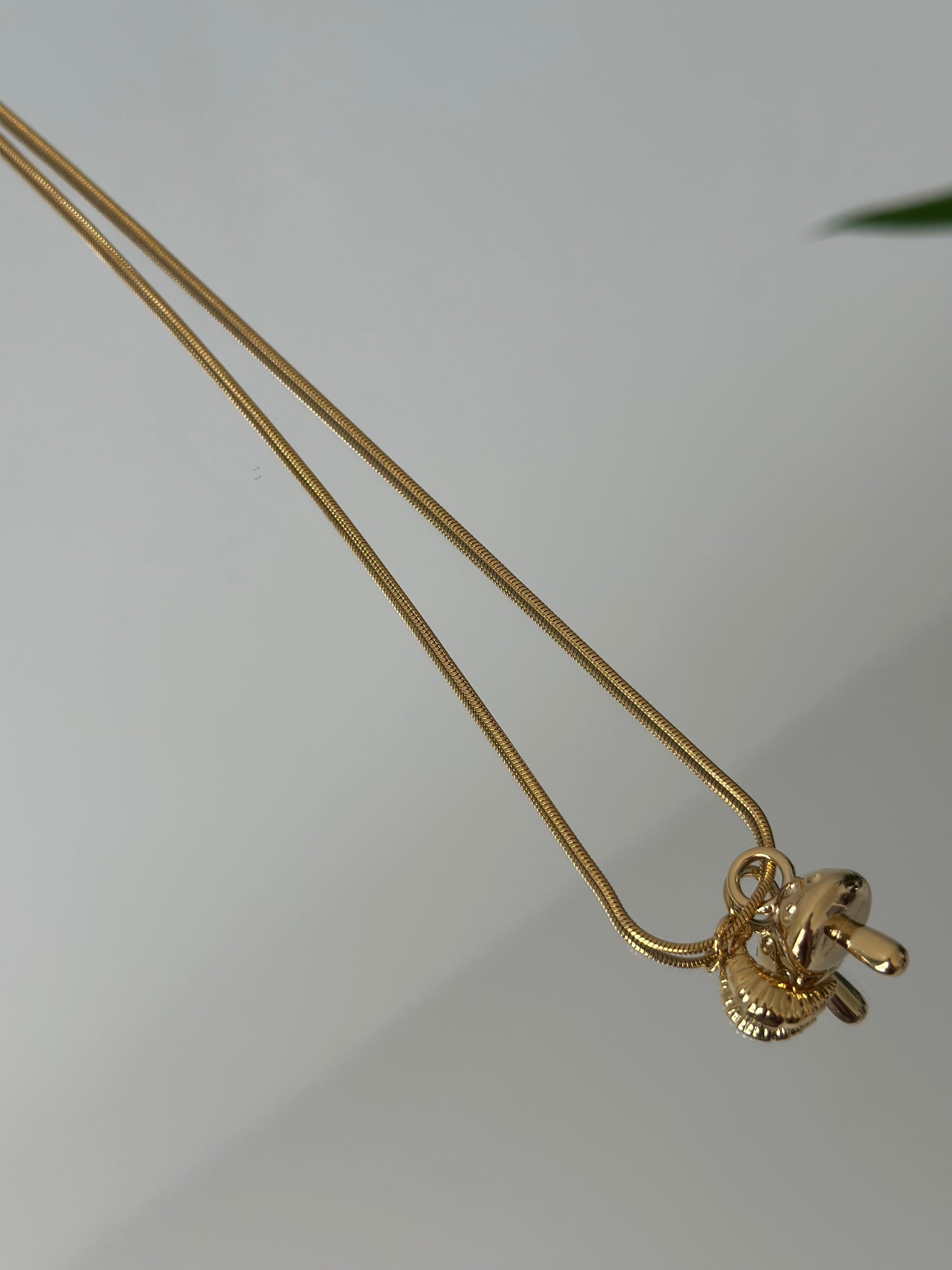 Gold Mushroon + Gold Croissant charm chain