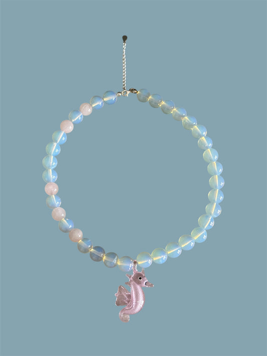 Pink Seahorse Opalite Necklace