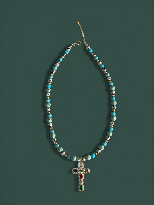 Multicolor Gemstone Cross Pendant Necklace
