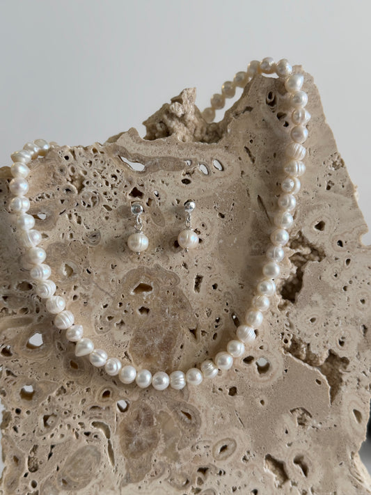 Bridal Pearl Set / Set colier si cercei perle de cultura
