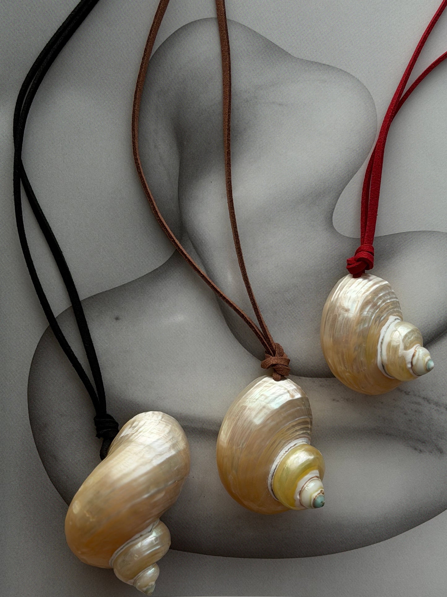 Long Suede Shell Pendant Necklace