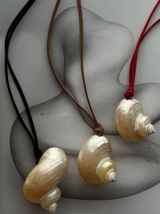 Long Suede Shell Pendant Necklace
