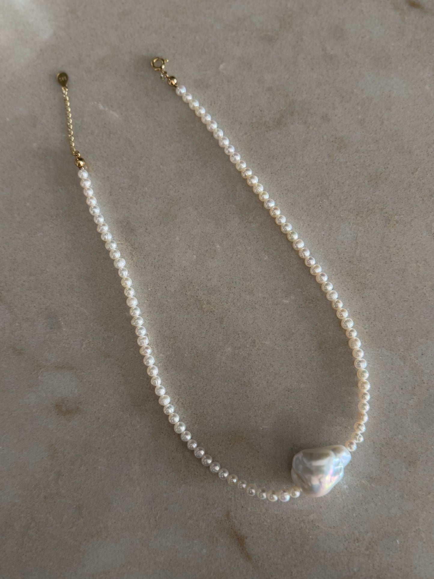 Round Baby Pearls Necklace with Baroque Pearl Charm