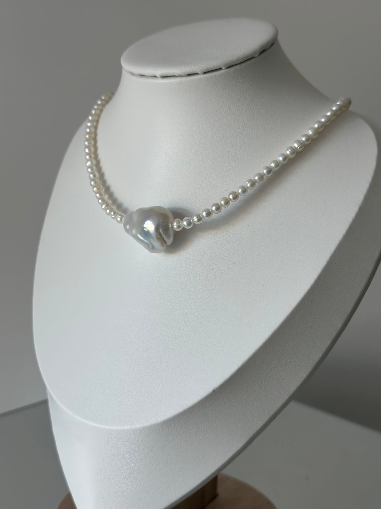 Round Baby Pearls Necklace with Baroque Pearl Charm