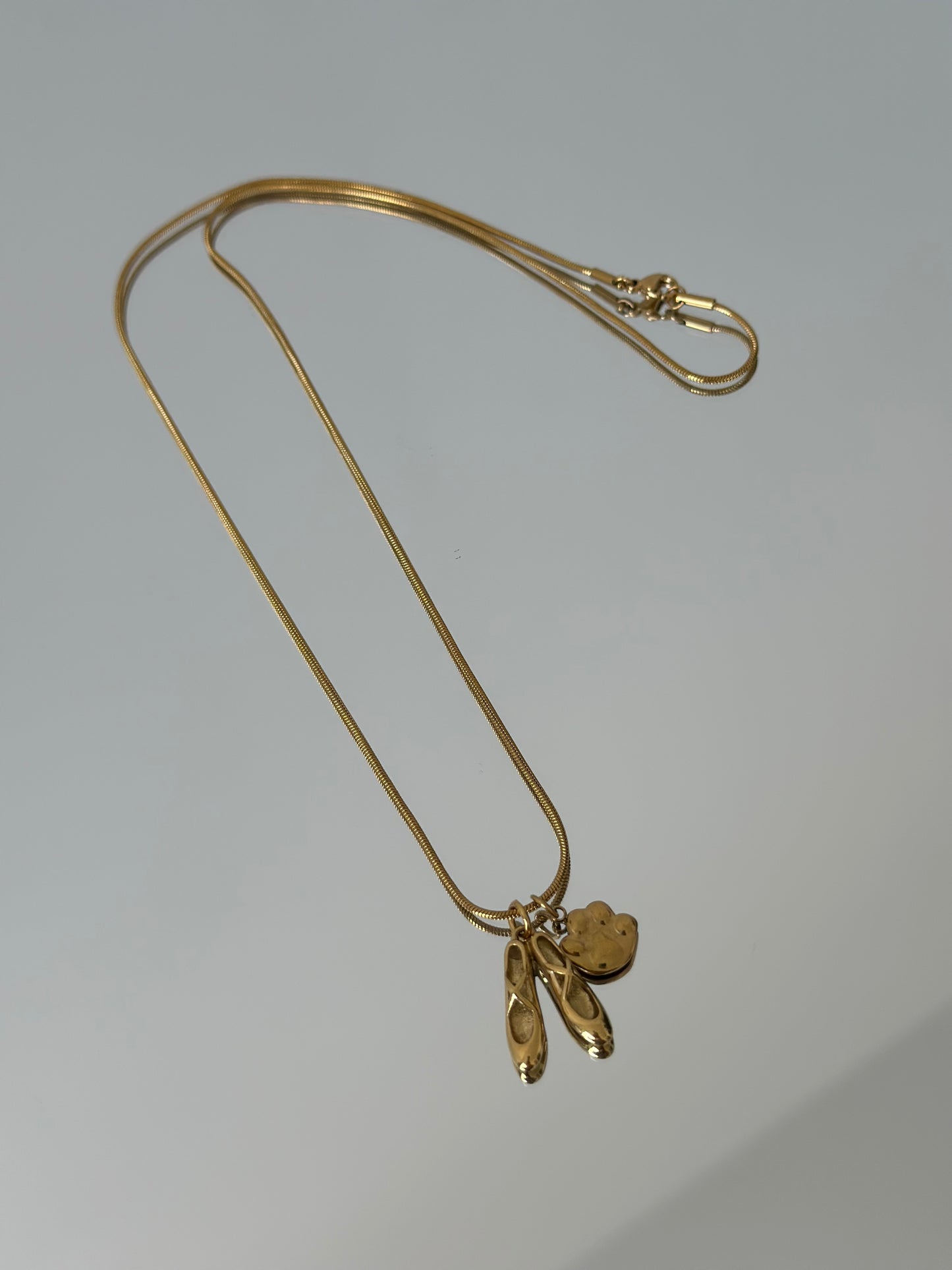 Gold Ballerina and Cat Paw Charm Chain