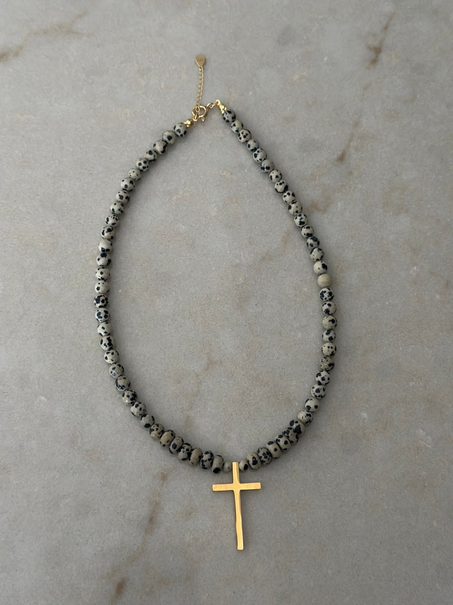 Dalmatian Jasp Cross Pendant Necklace