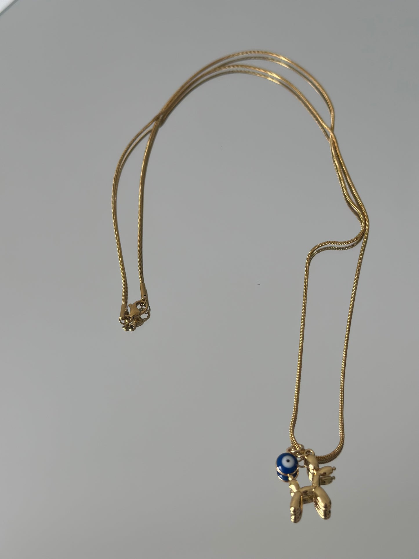 Gold Dog Balloon and Blue evil Eye Charm Chain