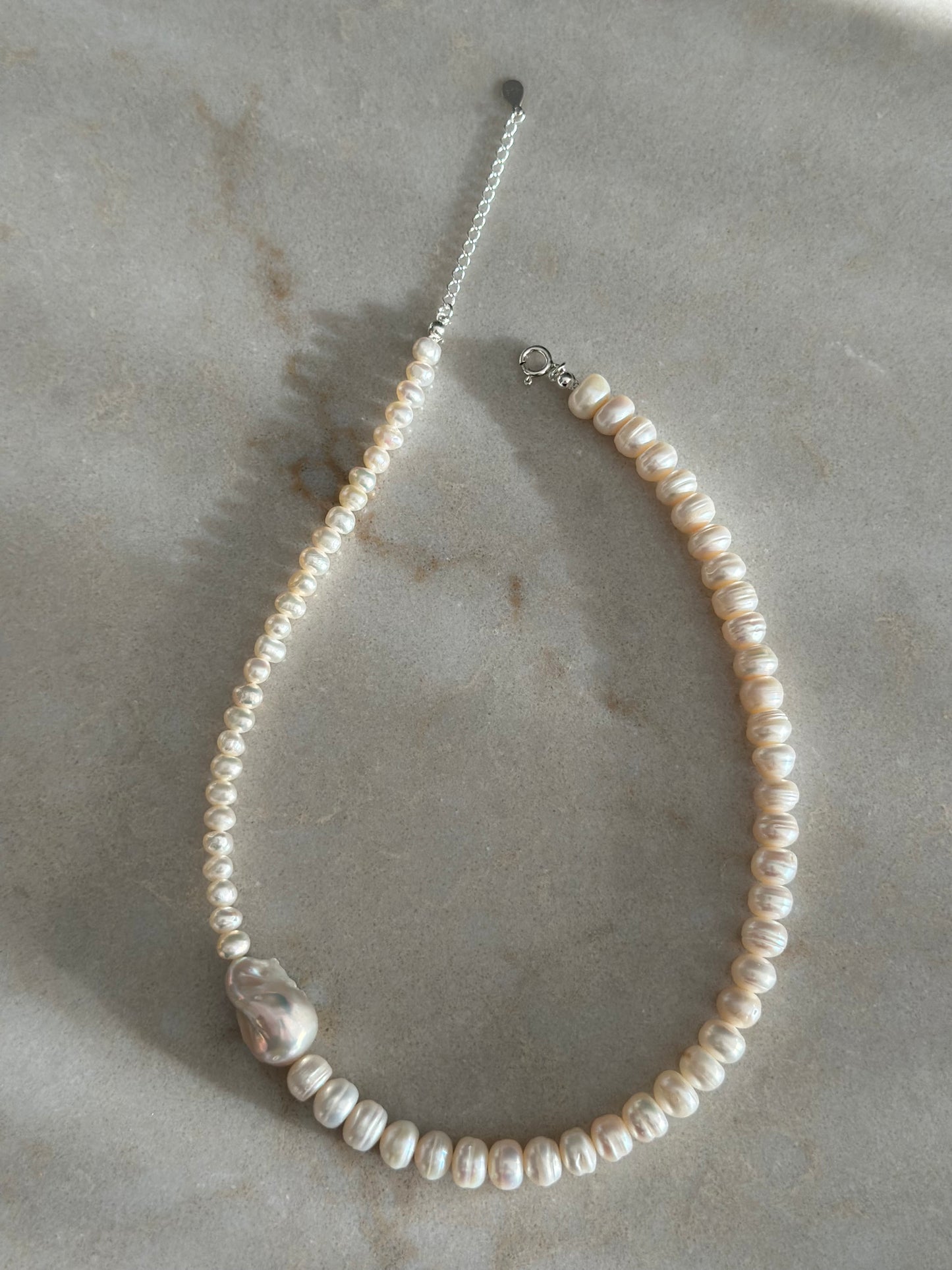 Minimalist Baroque side Pearl Necklace