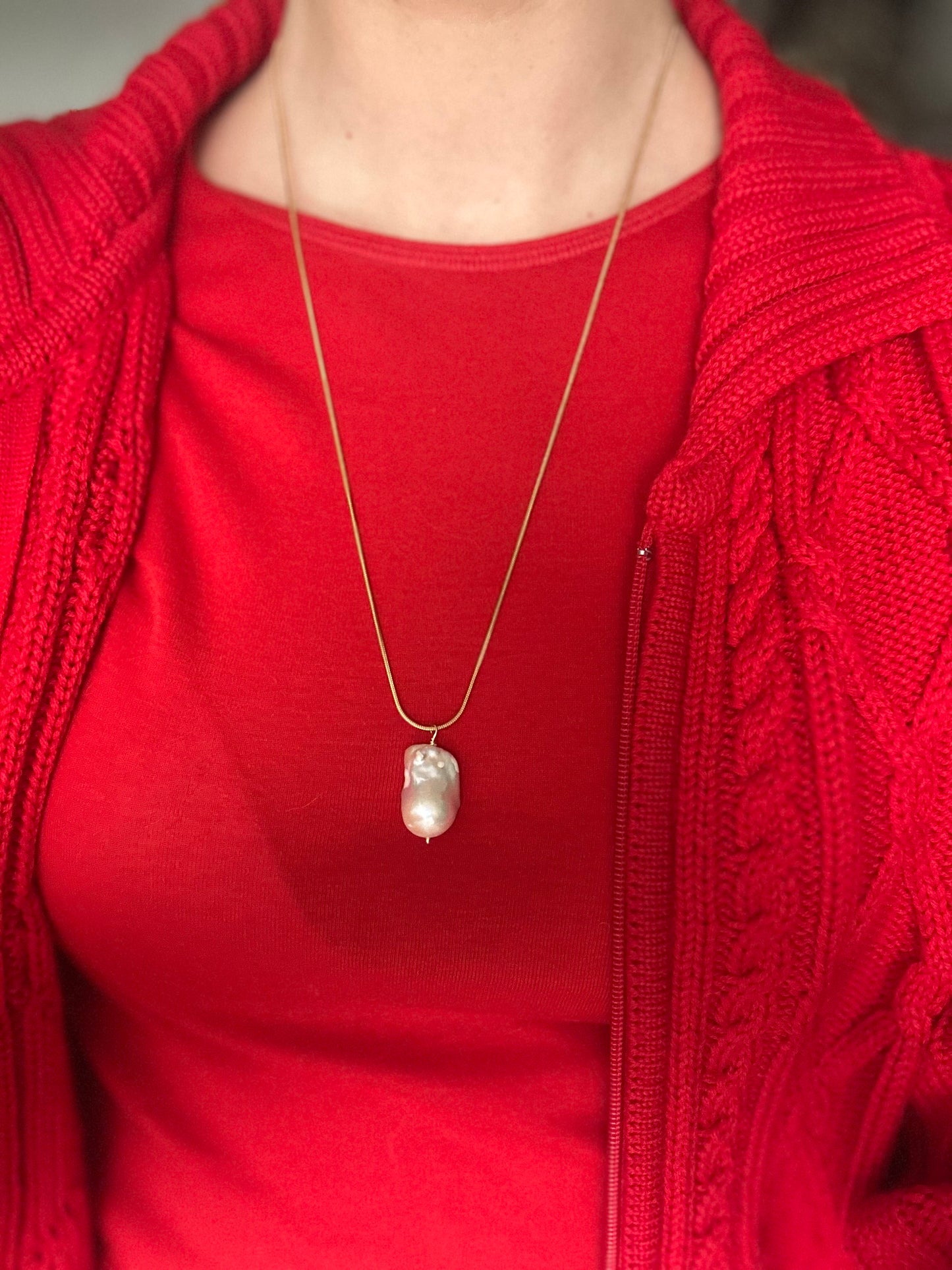 Lant snake cu perla baroc (Gold)