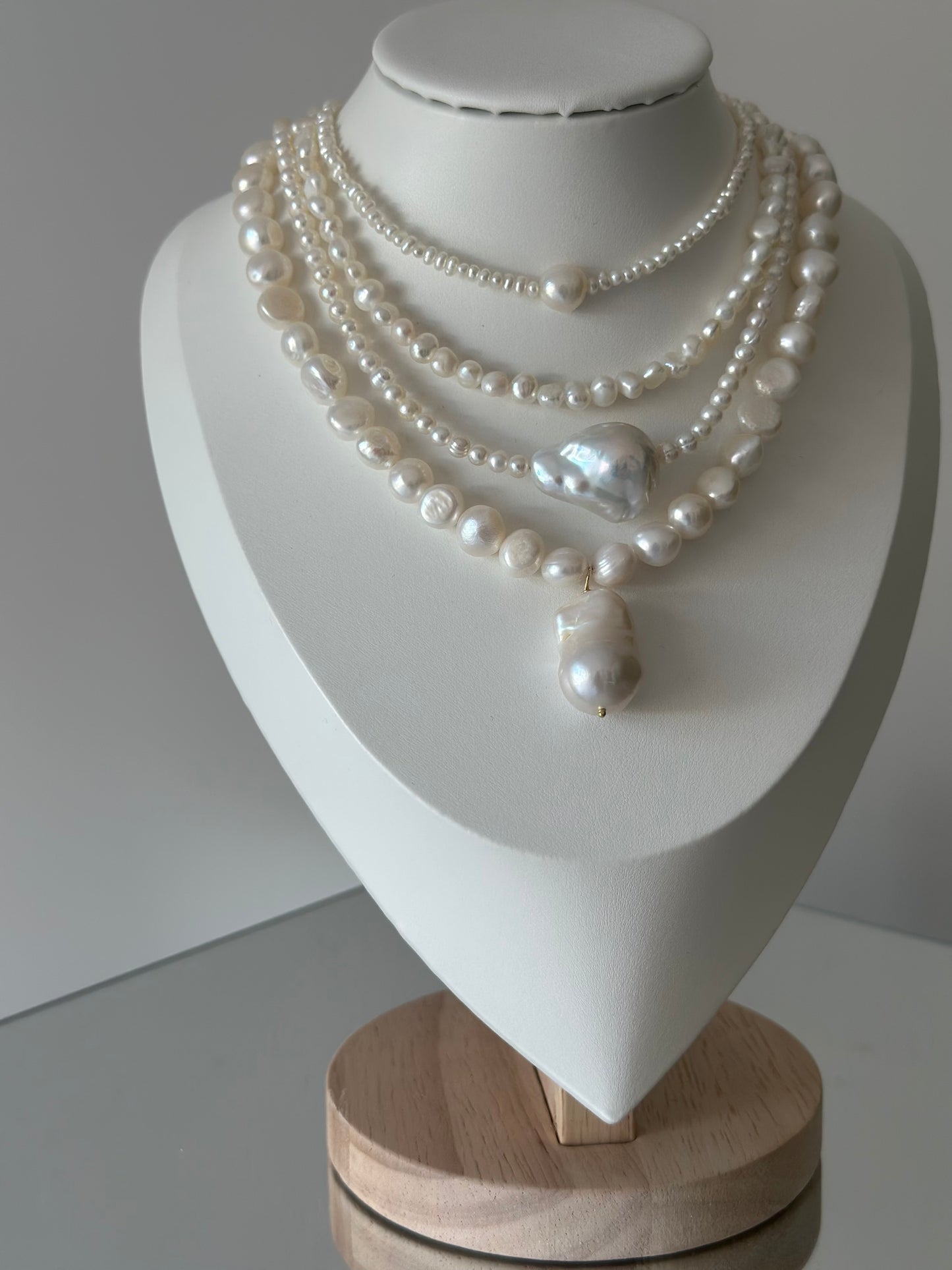Round Baby Pearls Necklace with Baroque Pearl Charm
