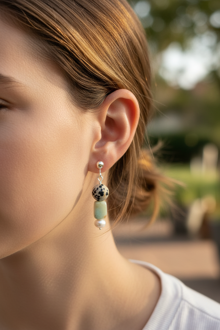 Amazonite Earrings Realistic Size on Model