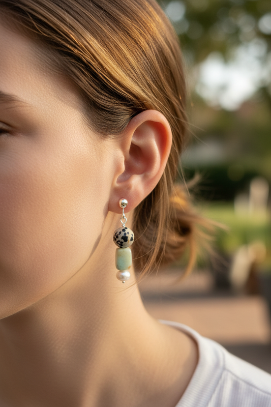 Amazonite Earrings Realistic Size on Model