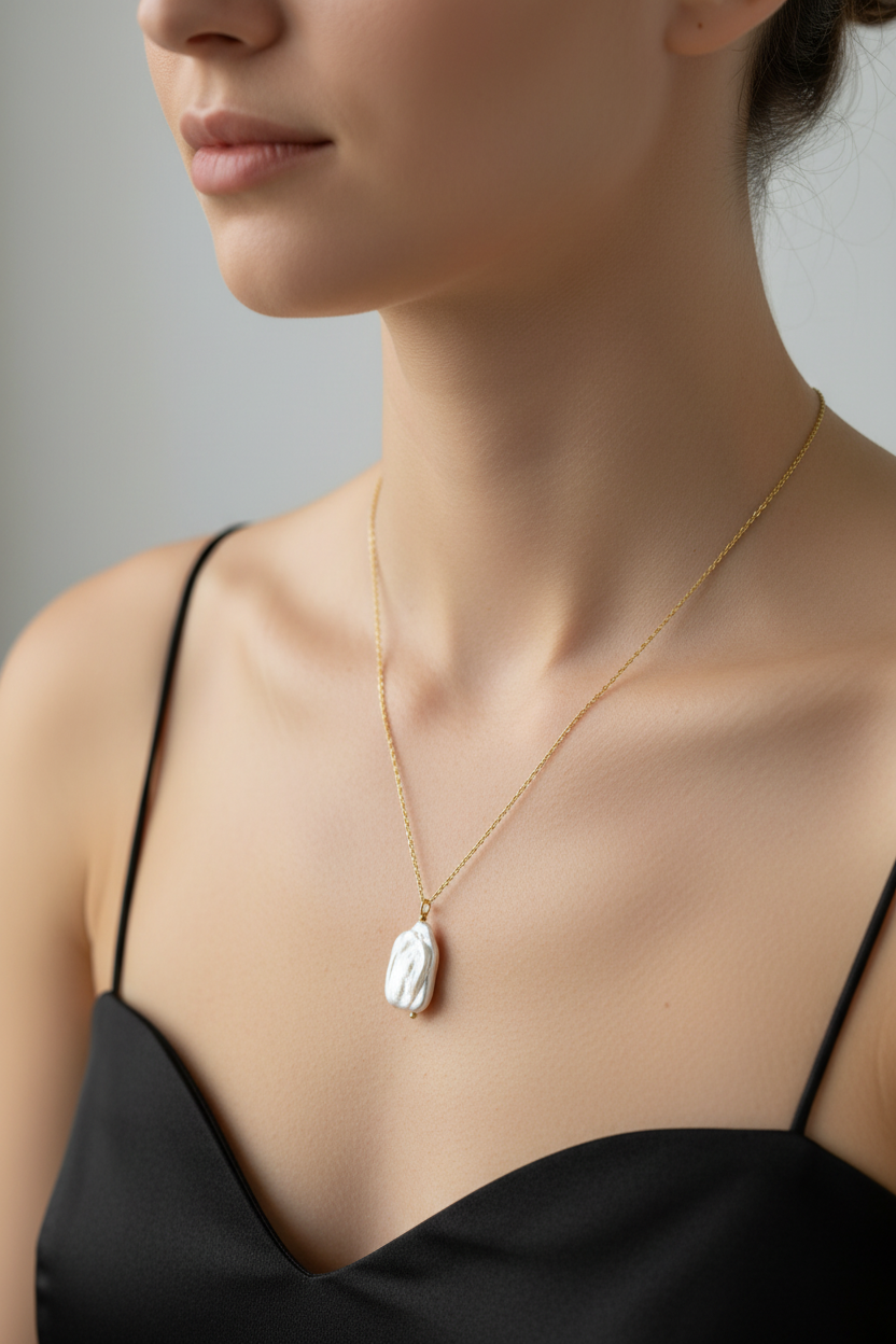 Baroque Pearl Necklace on Model - Sharp