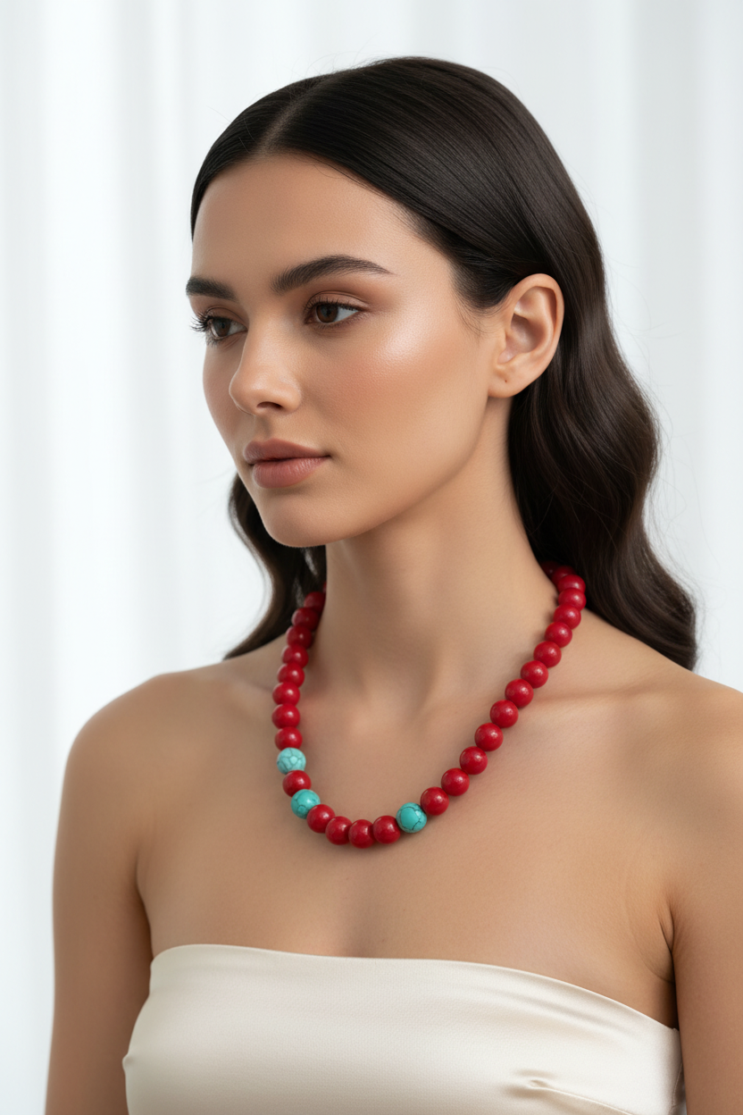 Colier coral roșu cu turcoaz - pattern corect