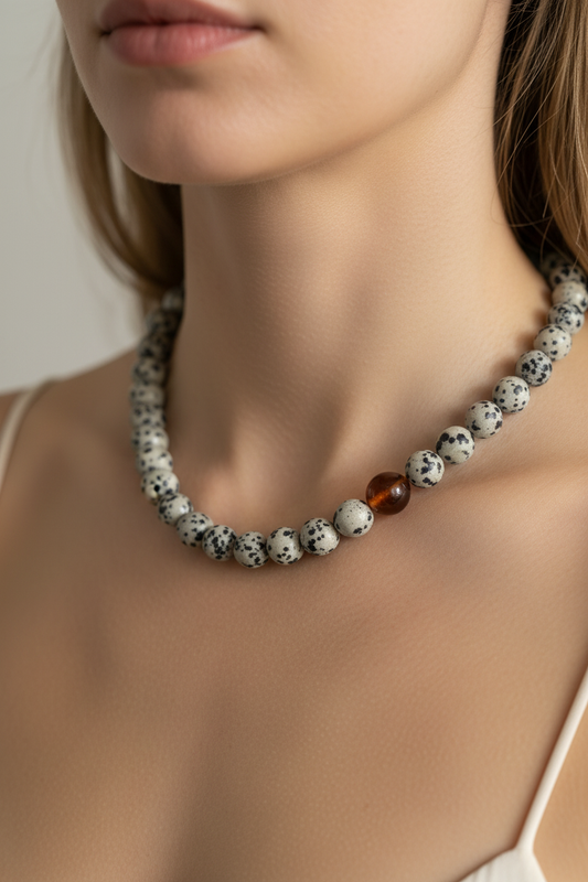 Dalmatian Jasper Necklace on Model