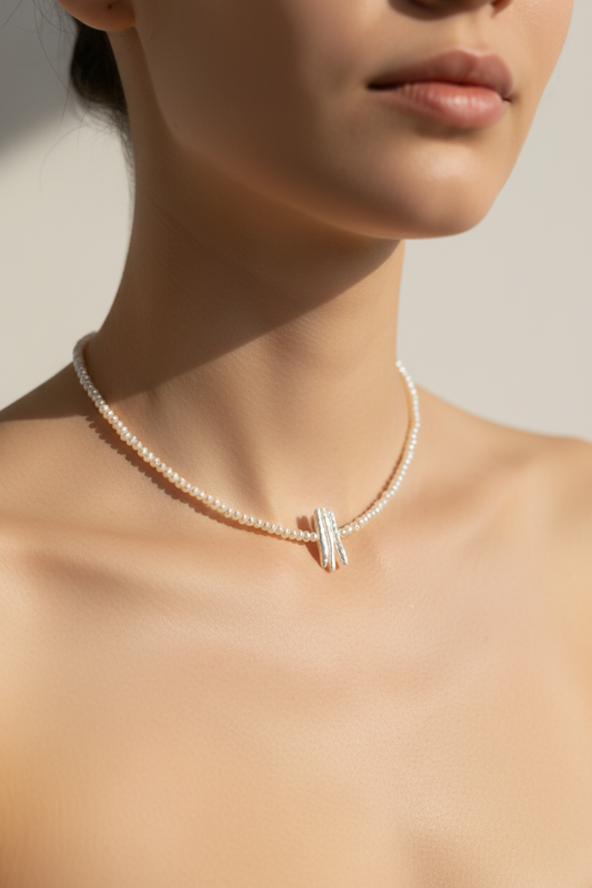 Pearl Necklace at Base of Neck