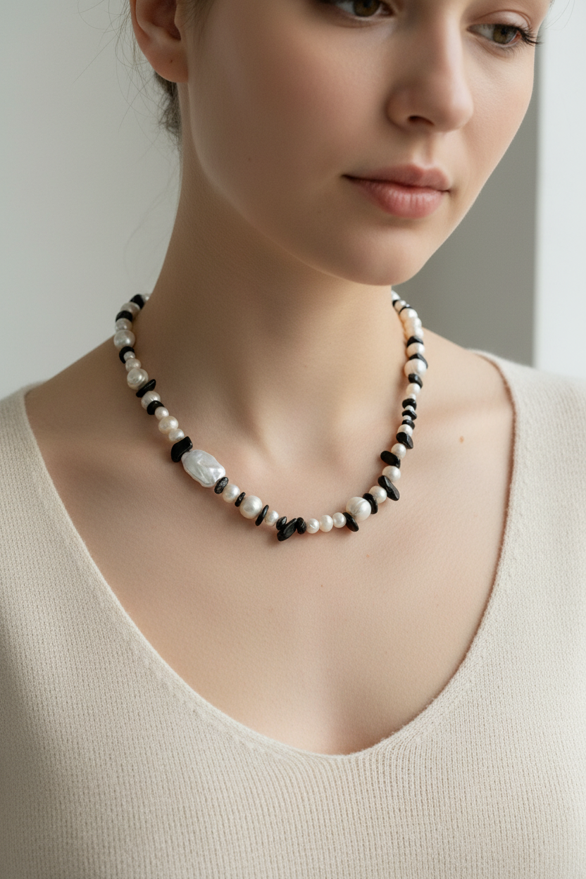Pinterest Close-Up Pearl & Onyx Necklace